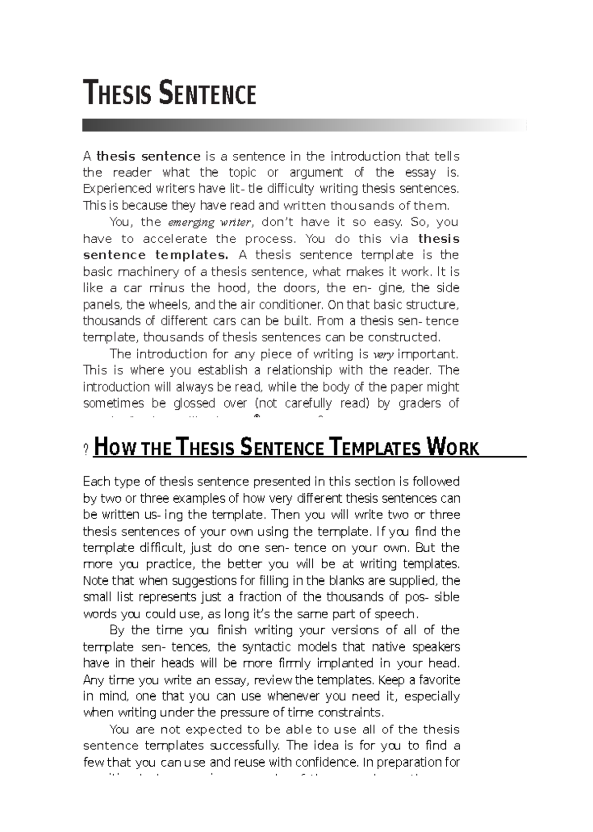 Thesis statement template - T HESIS S ENTENCE T EMPLATES A thesis ...