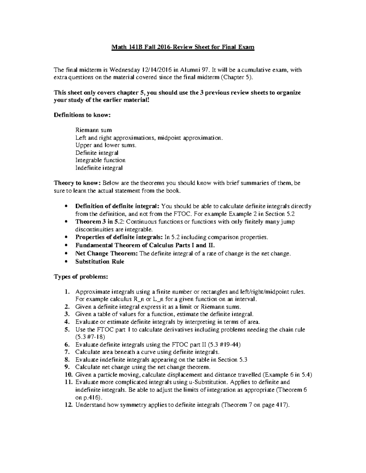 Final Exam Review - Math 141B Fall 2016-Review Sheet for Final Exam The ...
