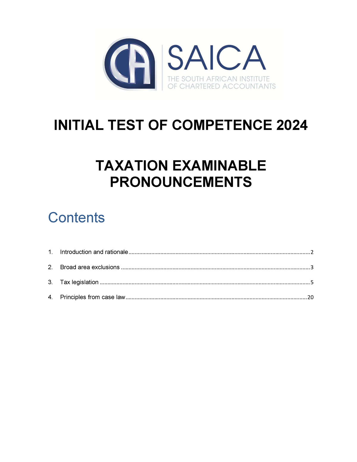 ITC 2024 Tax examinable pronouncements (clean) INITIAL TEST OF