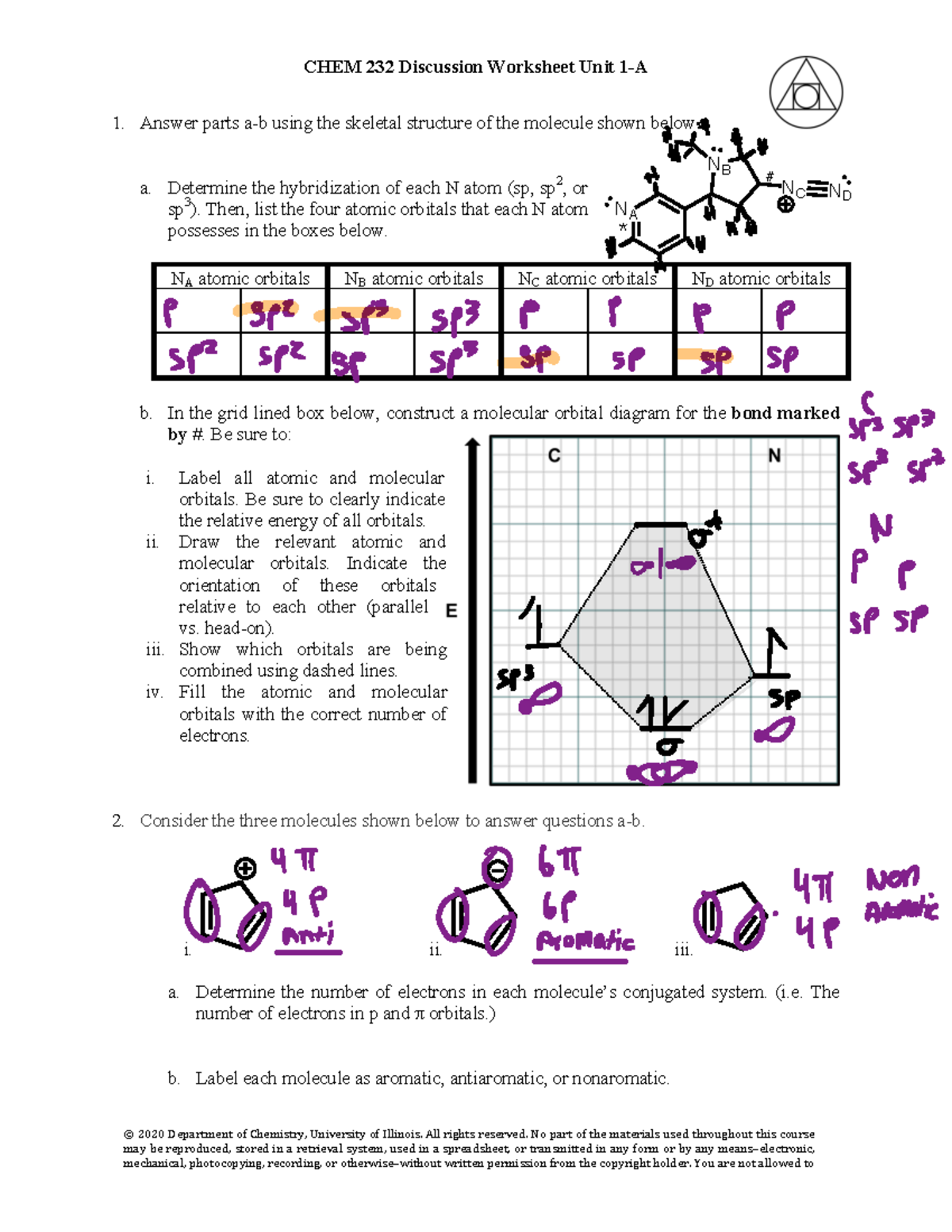 Summer discussion week1 - CHEM 232 Discussion Worksheet Unit 1-A Answer ...
