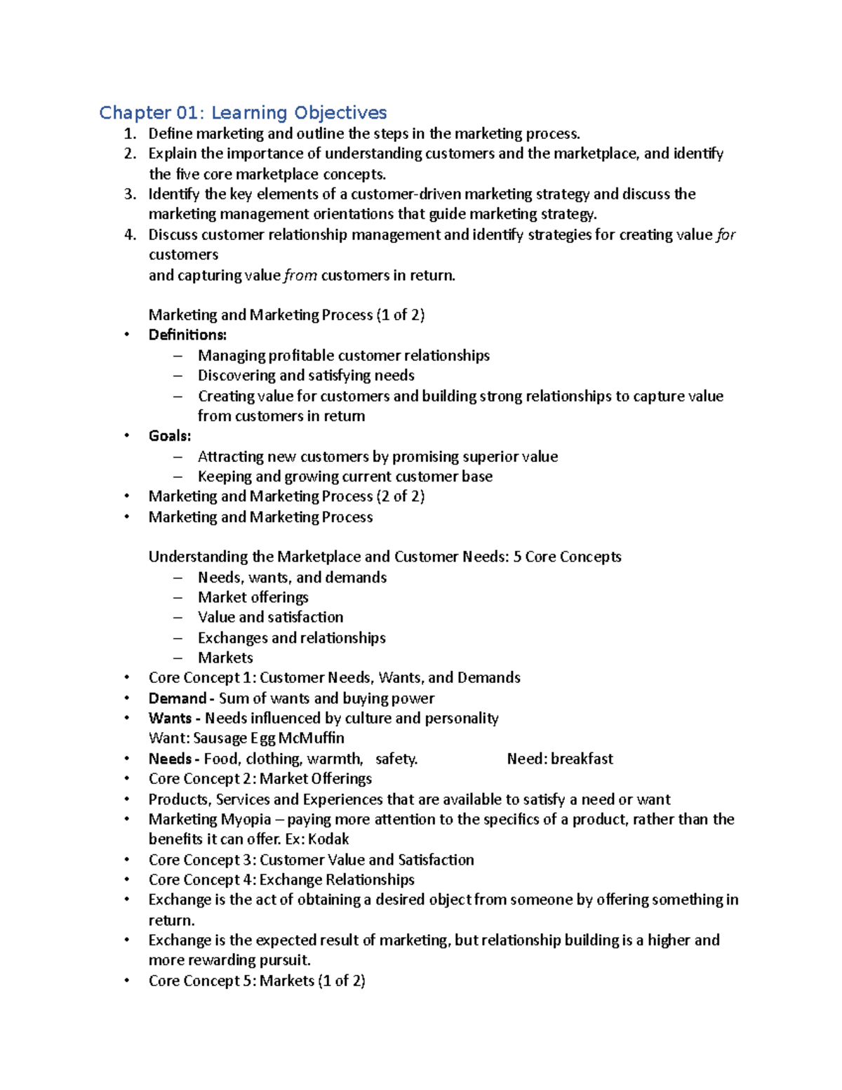 Marketing chapter 1 slides - Chapter 01: Learning Objectives Deine ...