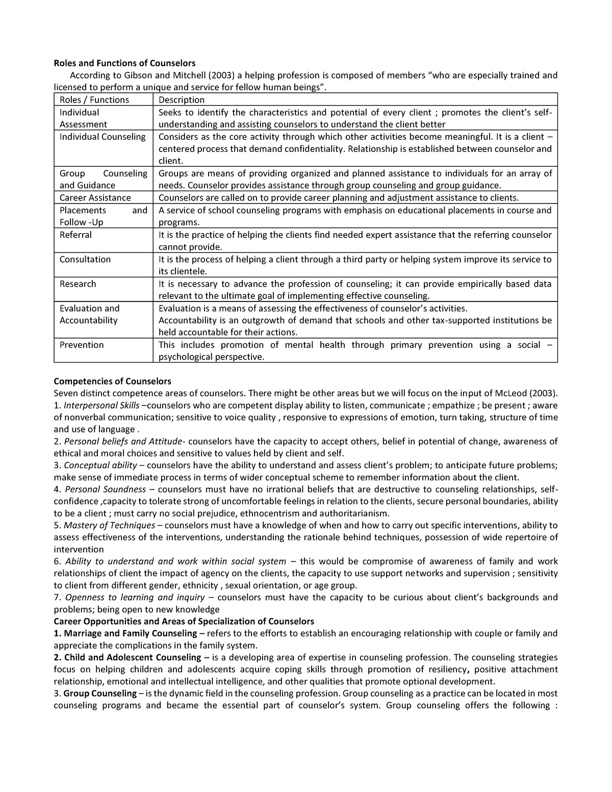 Diass-Lesson 4 - Roles and Functions of Counselors According to Gibson ...