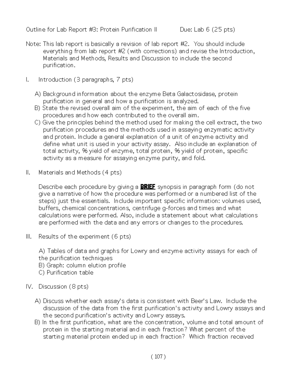 Proteins (b To B)(1) 4 - ( 107 ) Outline For Lab Report #3: Protein ...