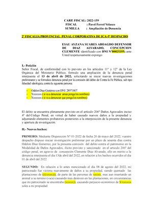 Ampliacion de denuncia - CARP. FISCAL: 2022- FISCAL : Pavel Ferrel Velasco  SUMILLA : Ampliación de - Studocu