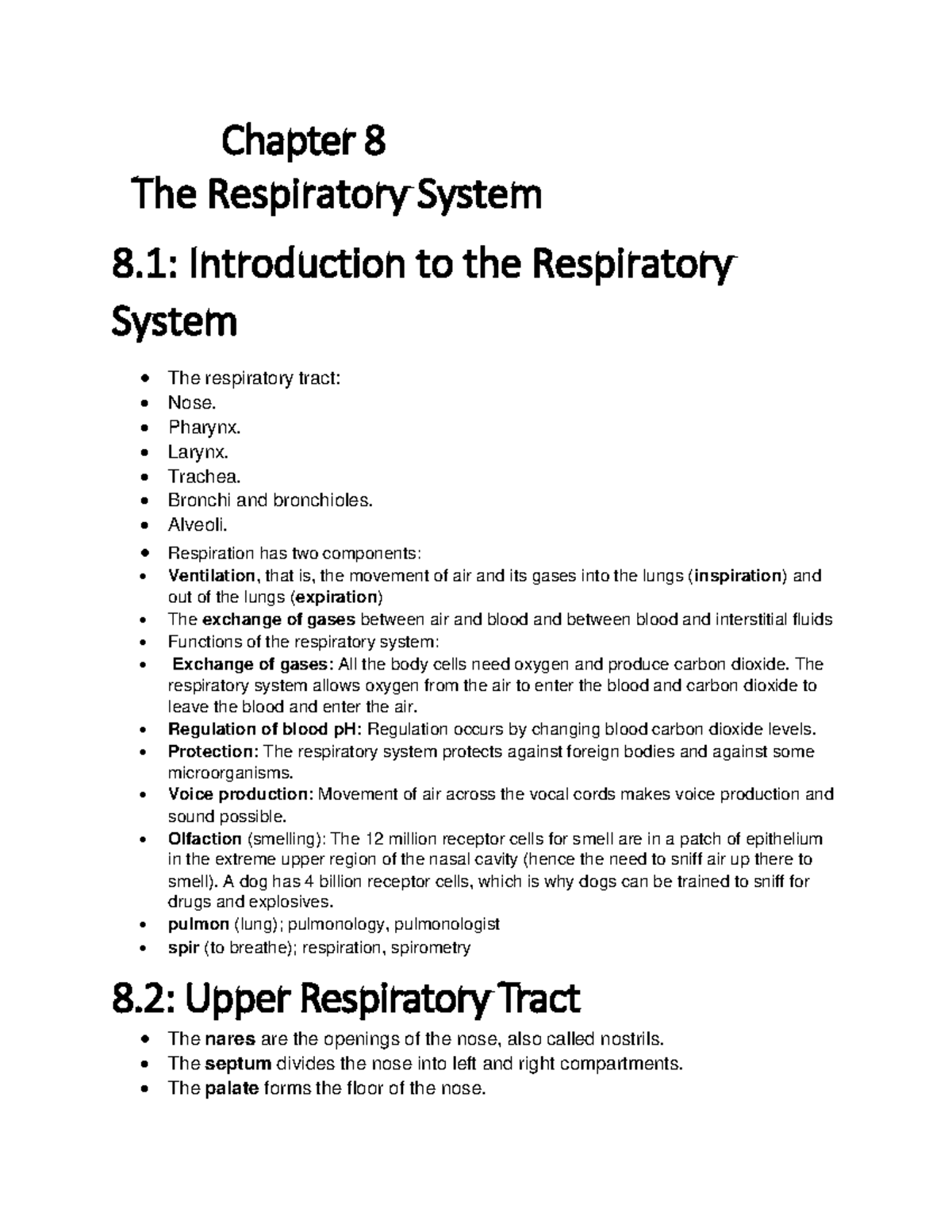 Chapter 8 Med Term Notes - Chapter 8 The Respiratory System 8 ...