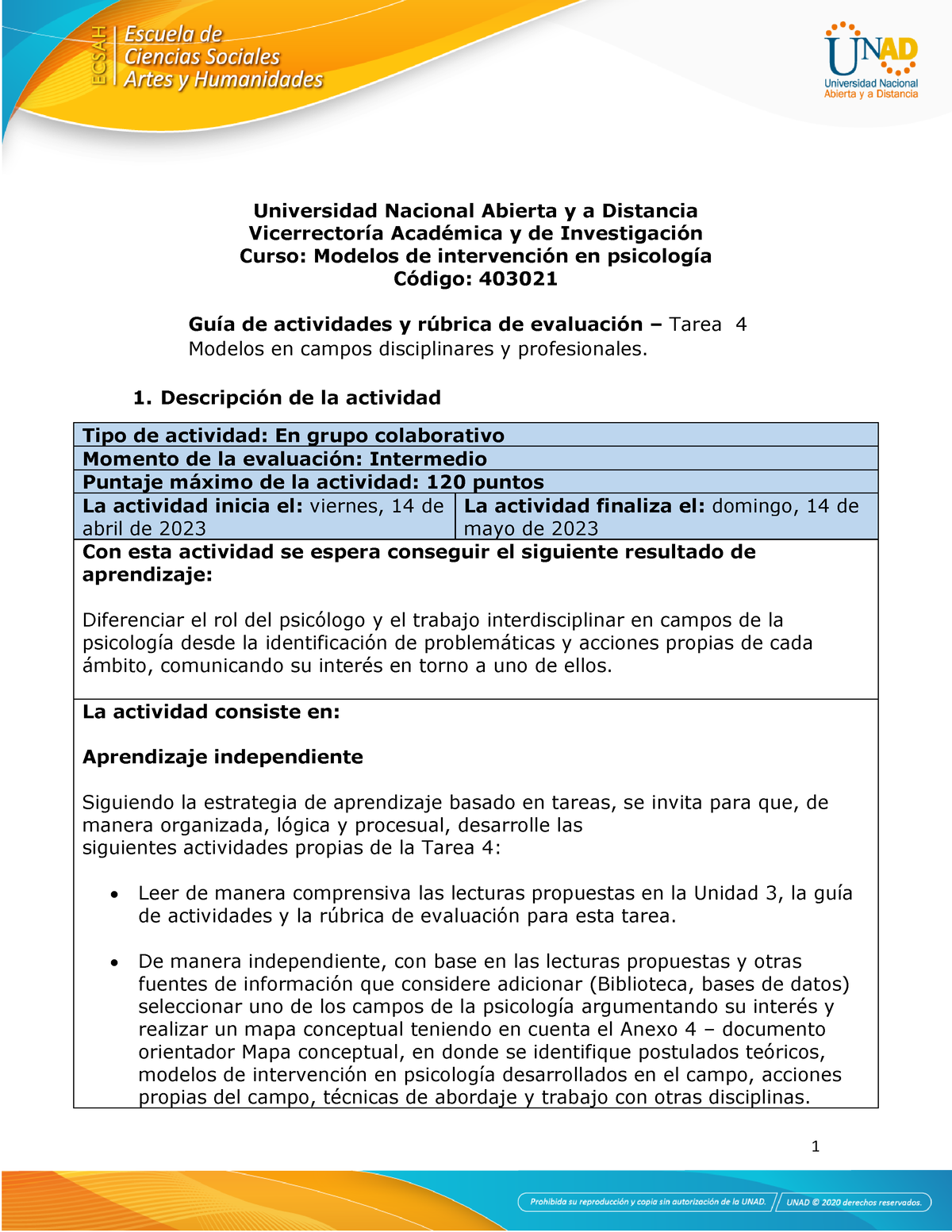 GUIA 4 - Modelos DE Intervencion - Universidad Nacional Abierta Y A ...