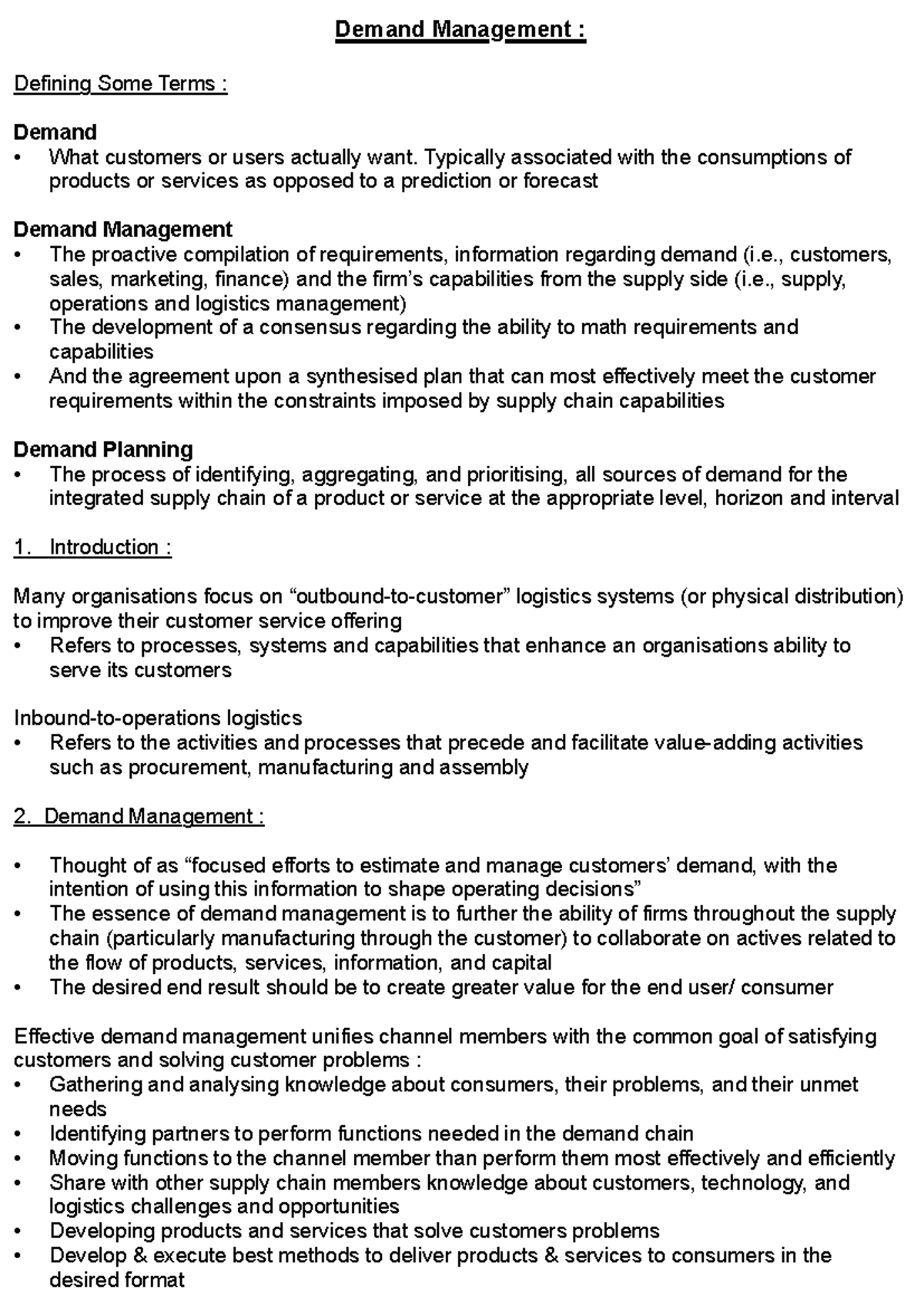 Chapter 7 - Demand Management : Defining Some Terms : Demand What ...