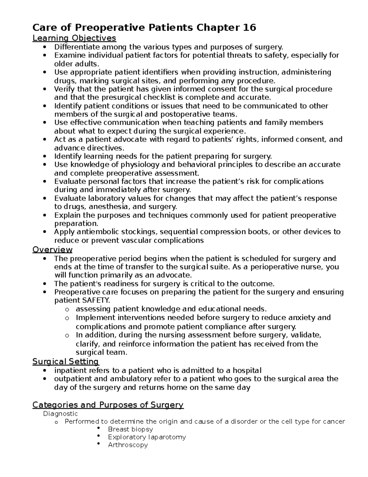 Chapter 14 iggy - Care of Preoperative Patients Chapter 16 Learning ...
