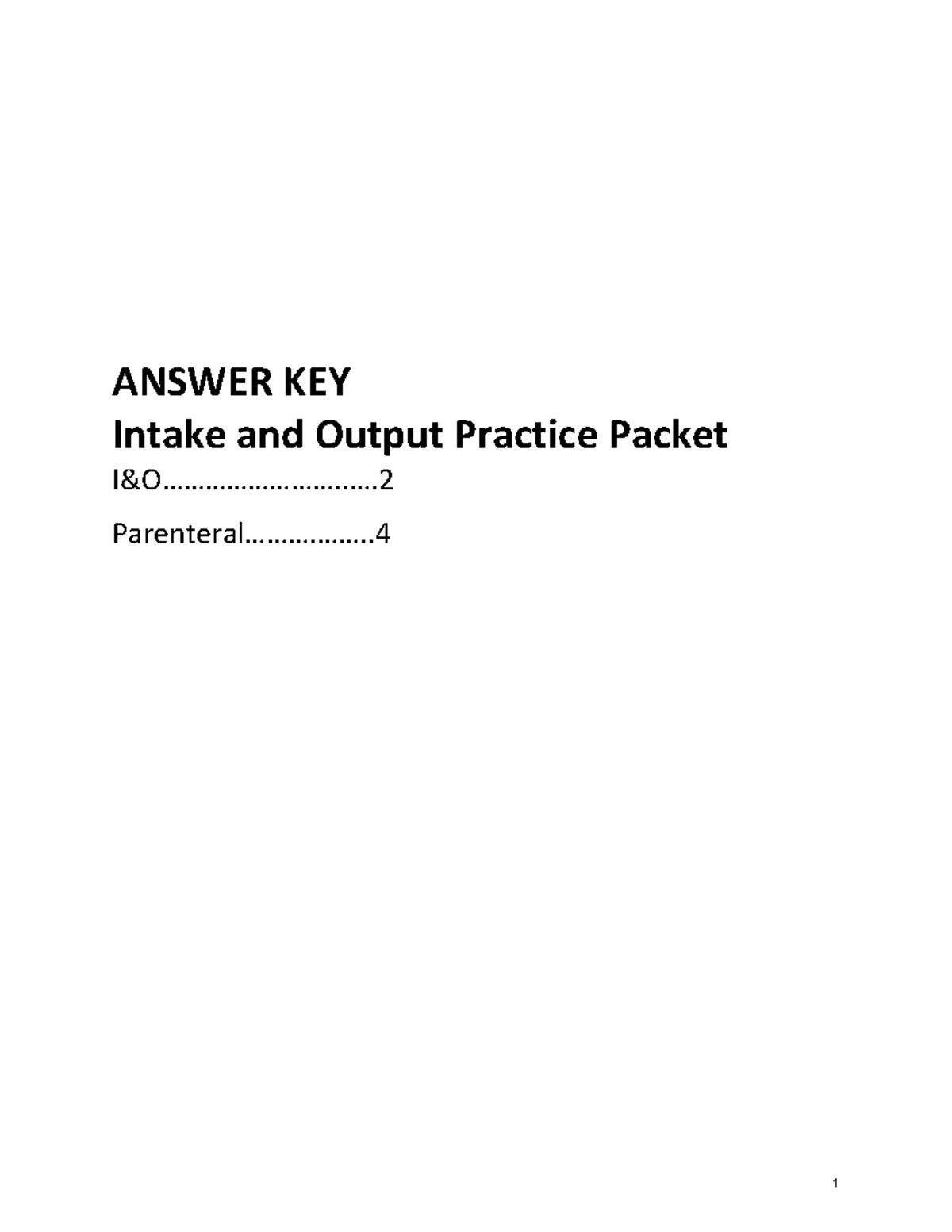 Intake and Output Practice Key ANSWER KEY Intake and Output Practice