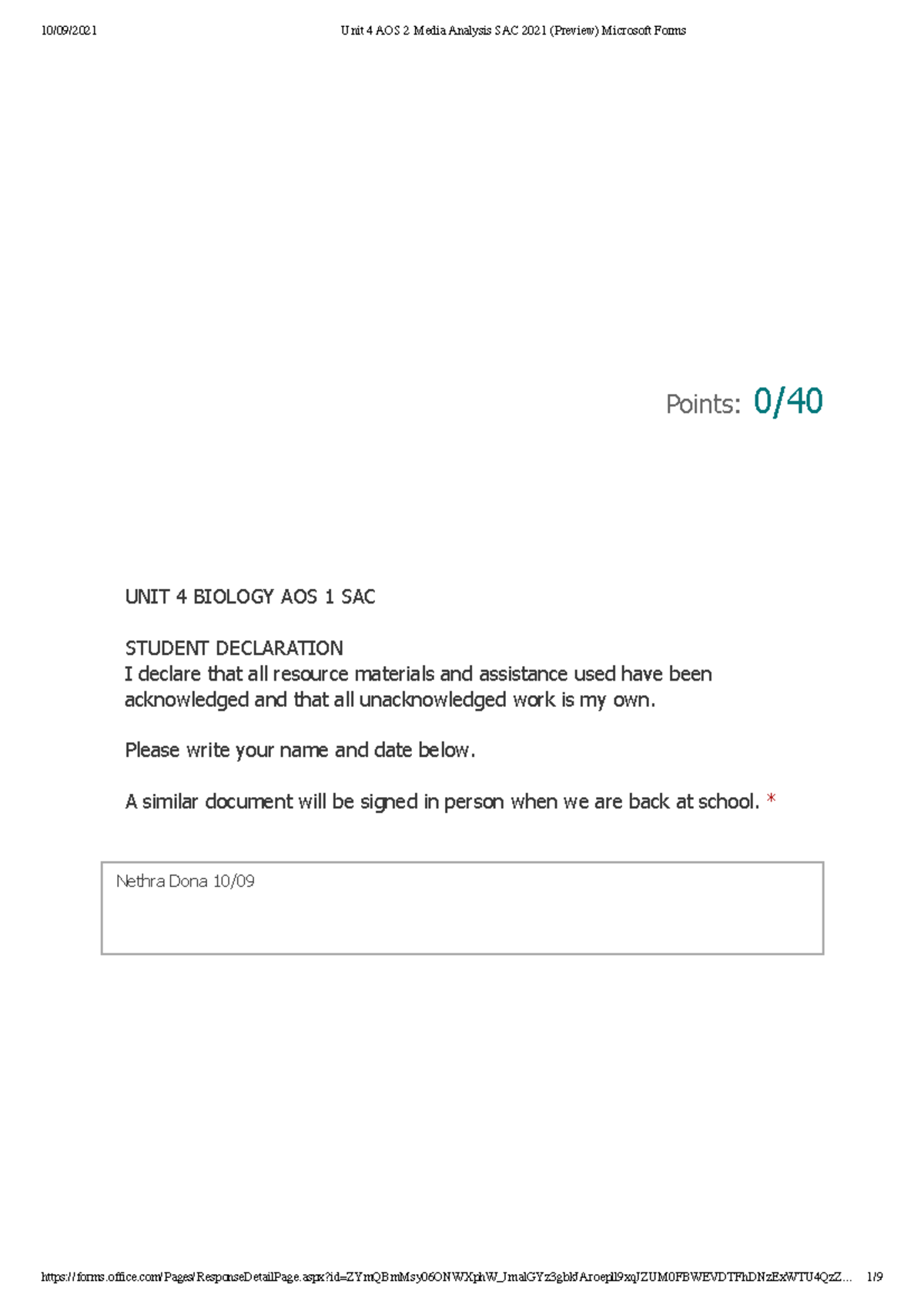 Unit 4 AOS 2 Media Analysis SAC 2021 (Preview) Microsoft Forms Points