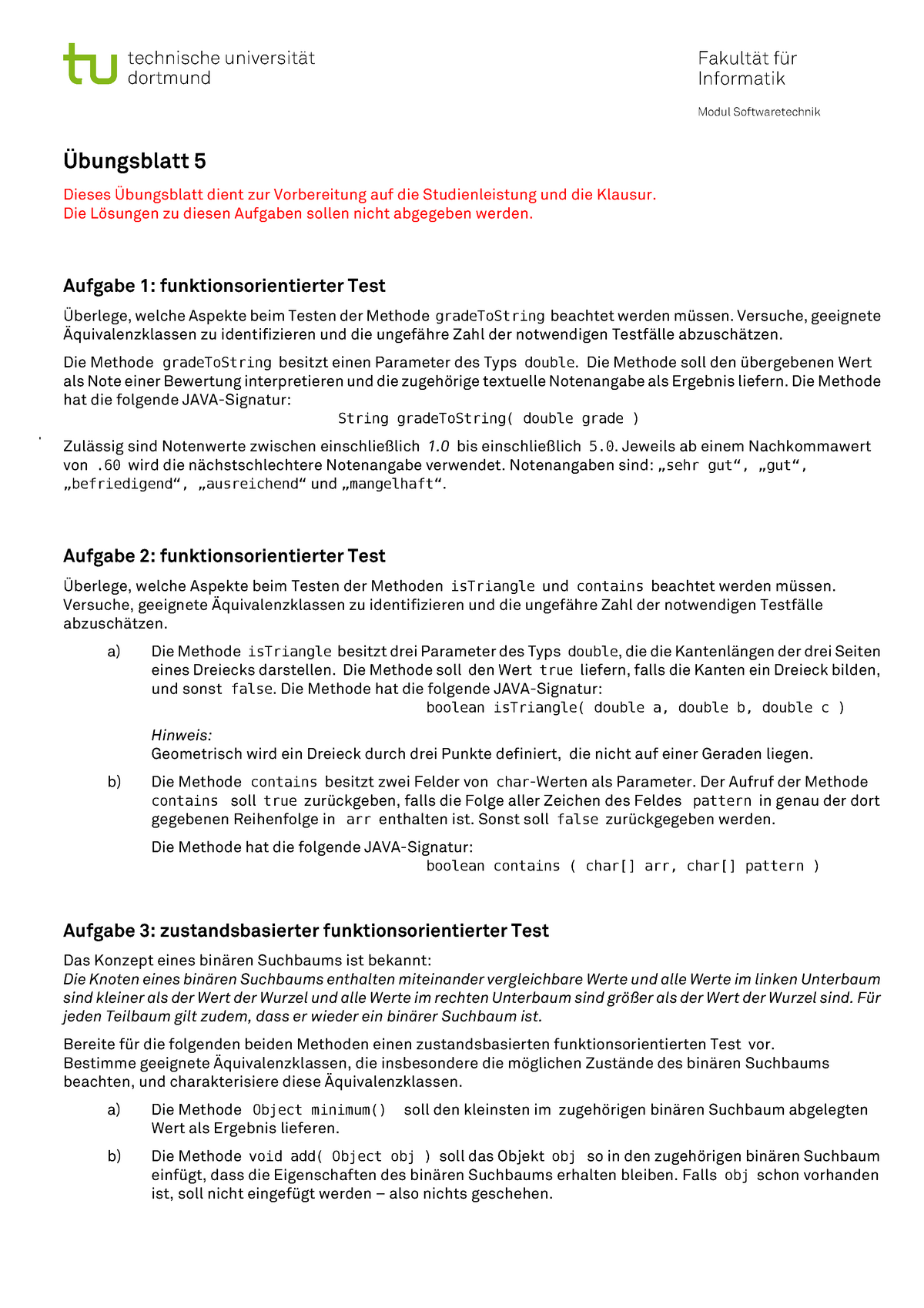 SWT Übungsblatt-05 - Dortmund Technische Universität Fakultät Für ...