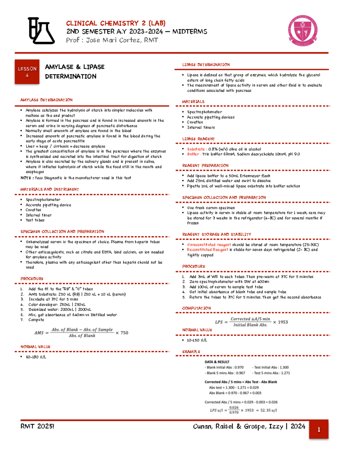 CCHM2LAB4 Midterms AMYLASE & LIPASE DETERMINATION AMYLASE DETERMINATION Amylase catalyzes