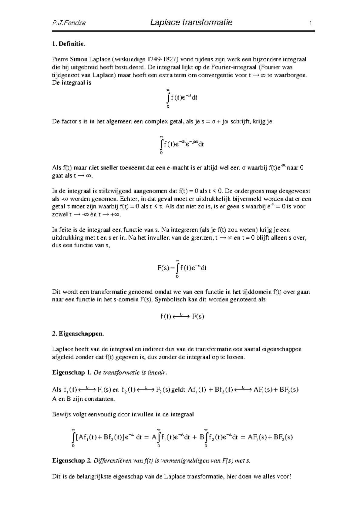 Samenvatting Wiskunde Colleges Laplace Transformaties Reader Studeersnel