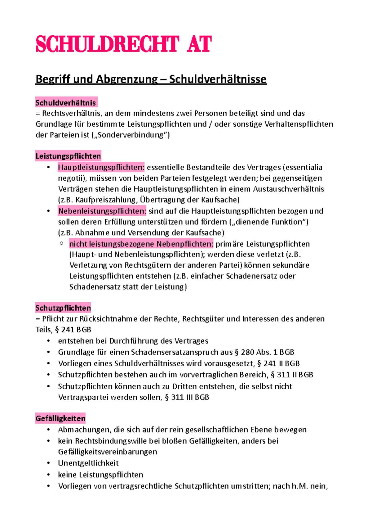 Schuldrecht AT Zusammenfassung Schuldrecht AT Begriff und Abgrenzung