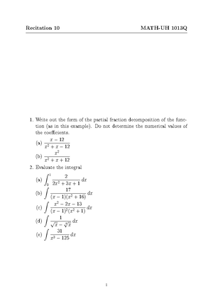 Recitation 11 - practice - Recitation 11 MATH-UH 1013Q Determine if the ...