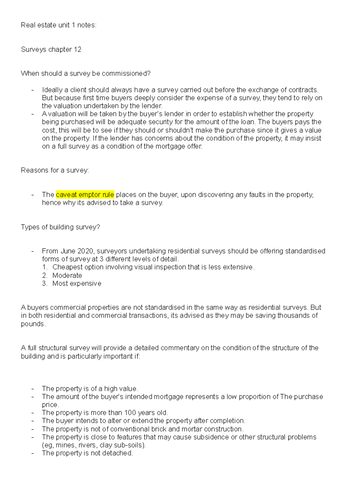 Real estate unit 1 reading notes - Real estate unit 1 notes: Surveys ...
