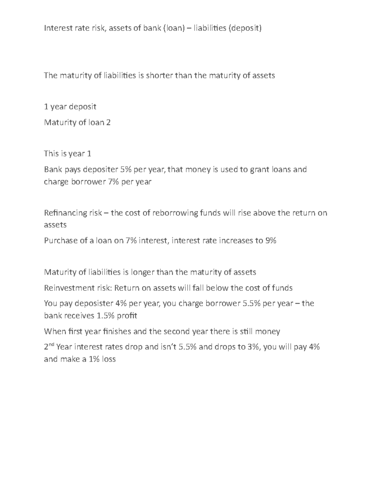 Interest rate risk - notes - Interest rate risk, assets of bank (loan ...