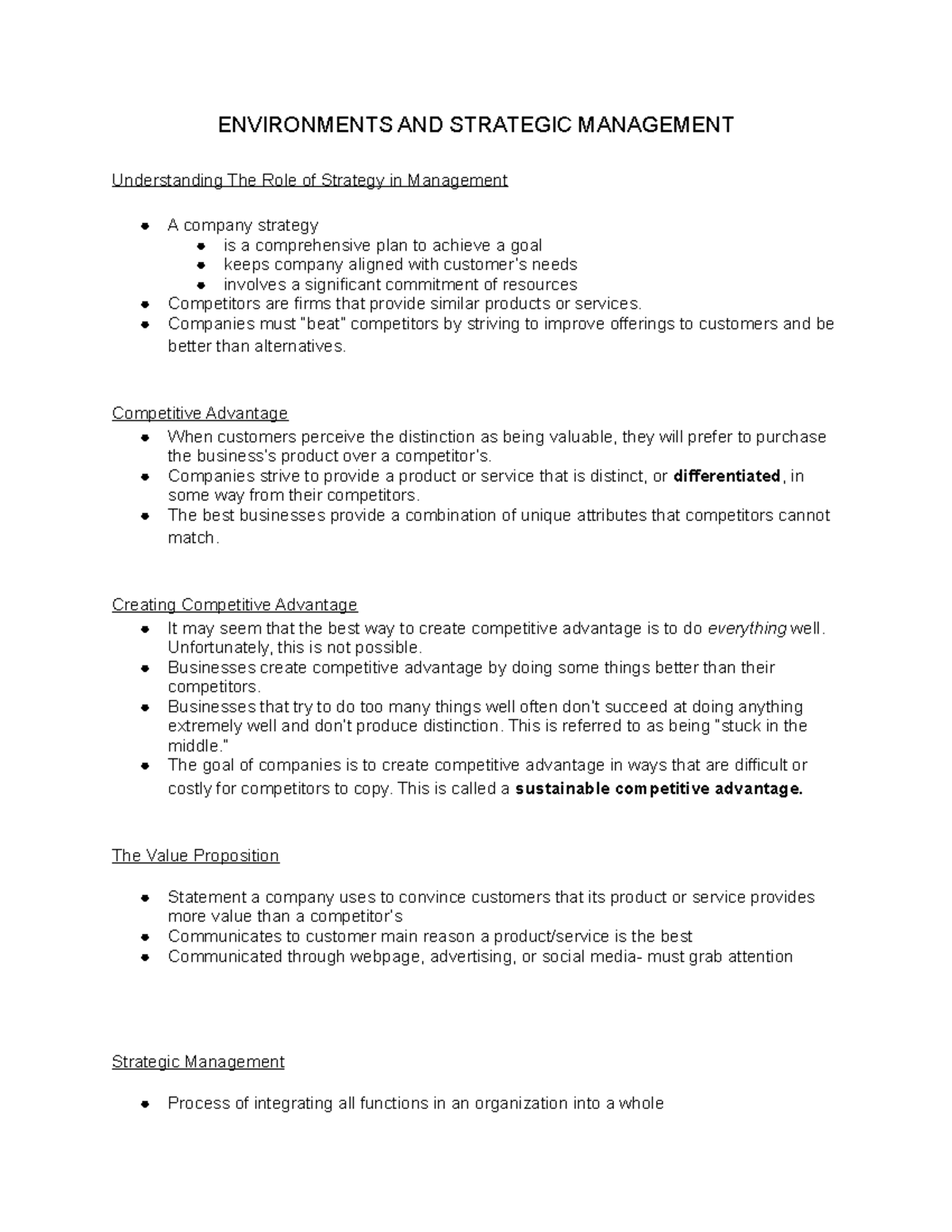 Bus 200 Notes Environments And Strategic Management Part 1