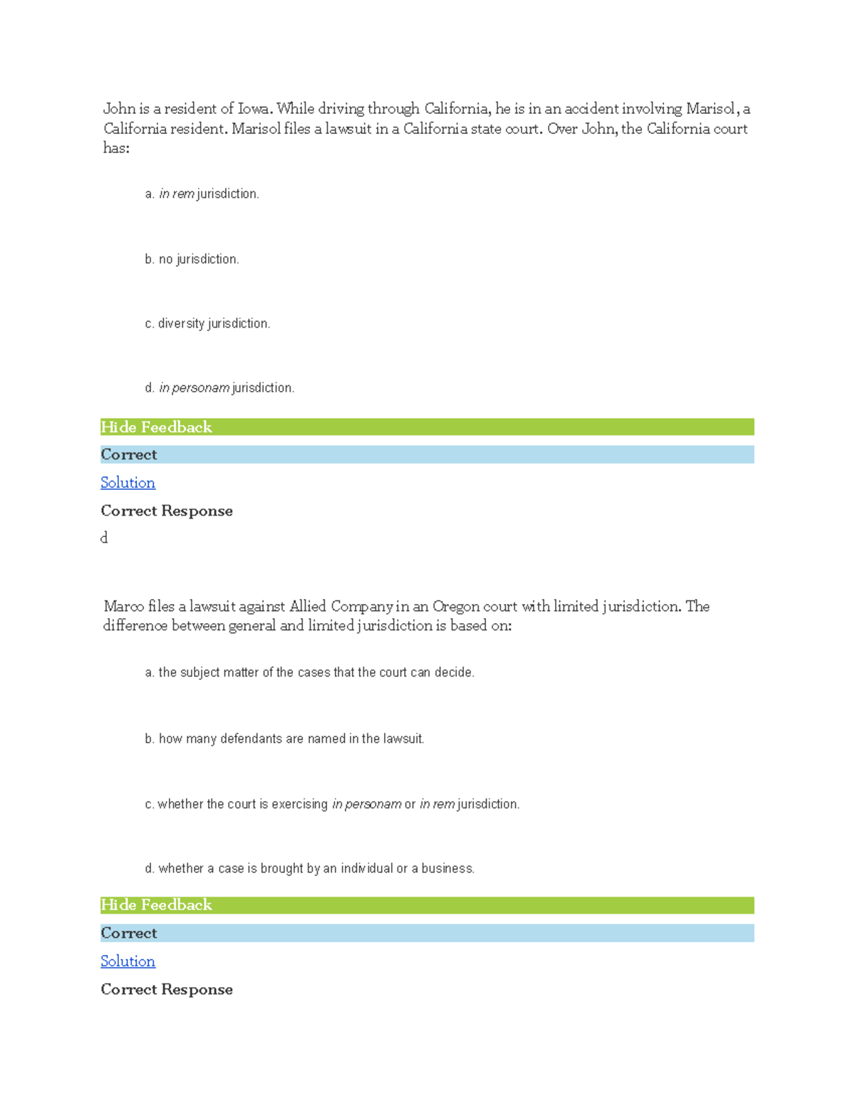 Apply Brief Hypotheticals 2 - John Is A Resident Of Iowa. While Driving ...