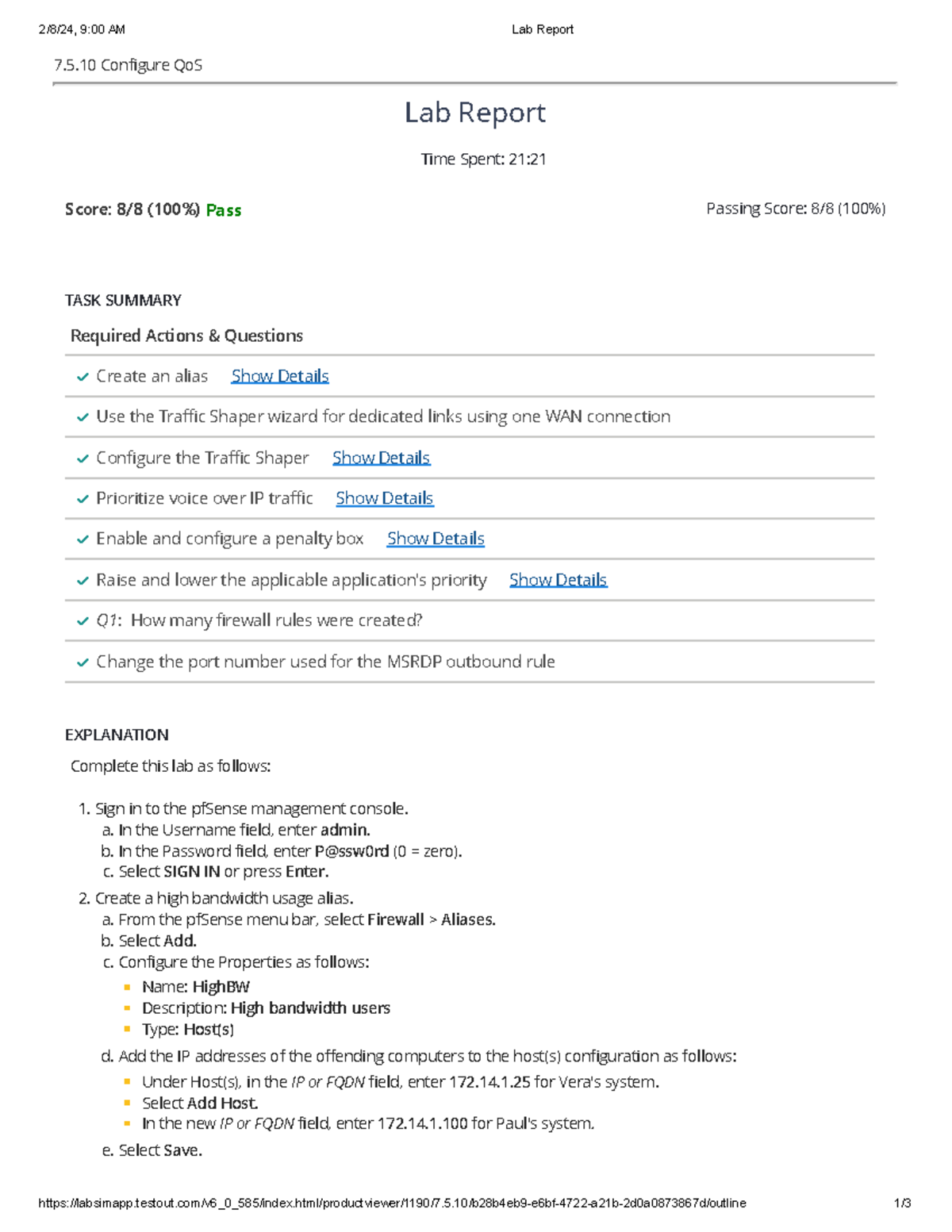 Learning Platform Comp TIA 6 - 2/8/24, 9:00 AM Lab Report - Studocu