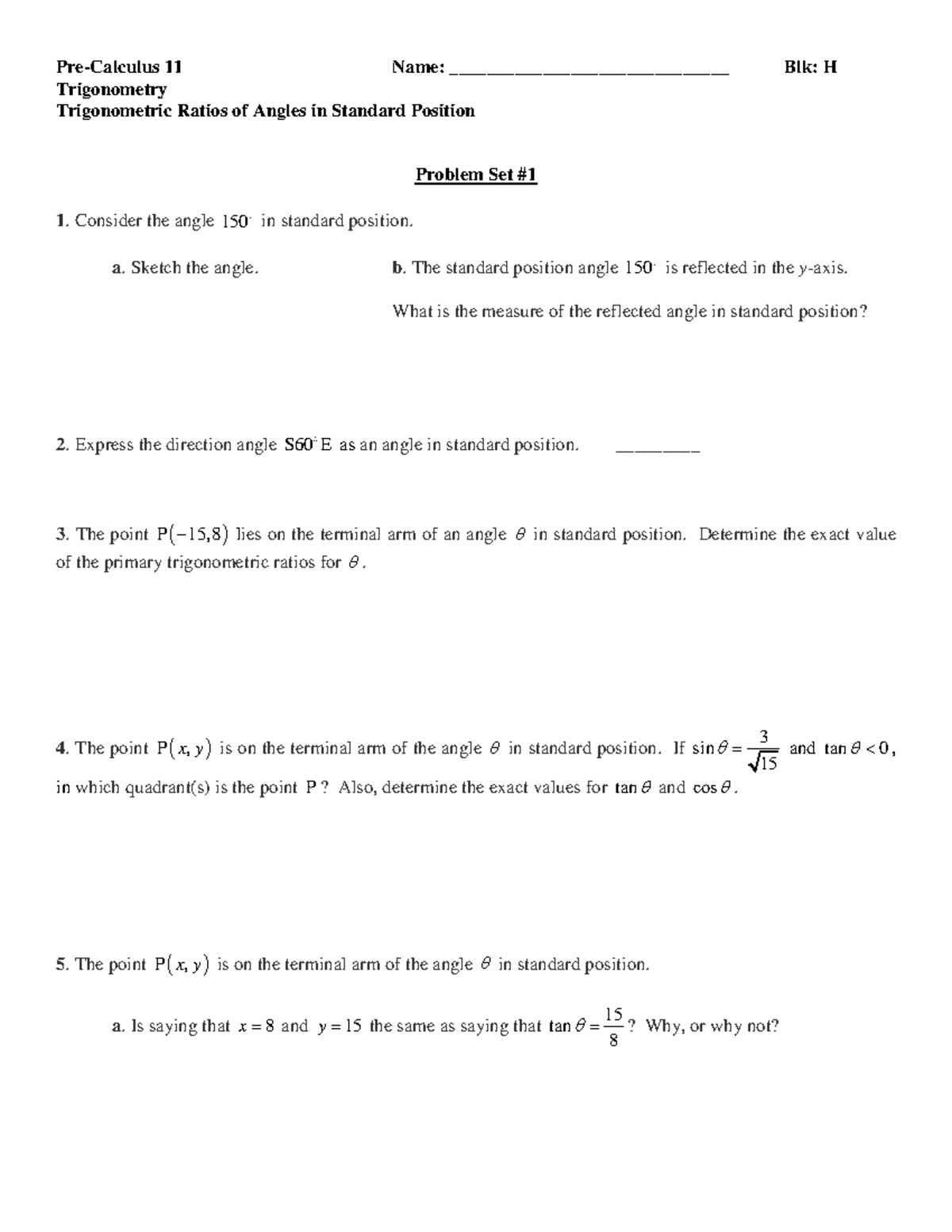 pre calculus summer assignment