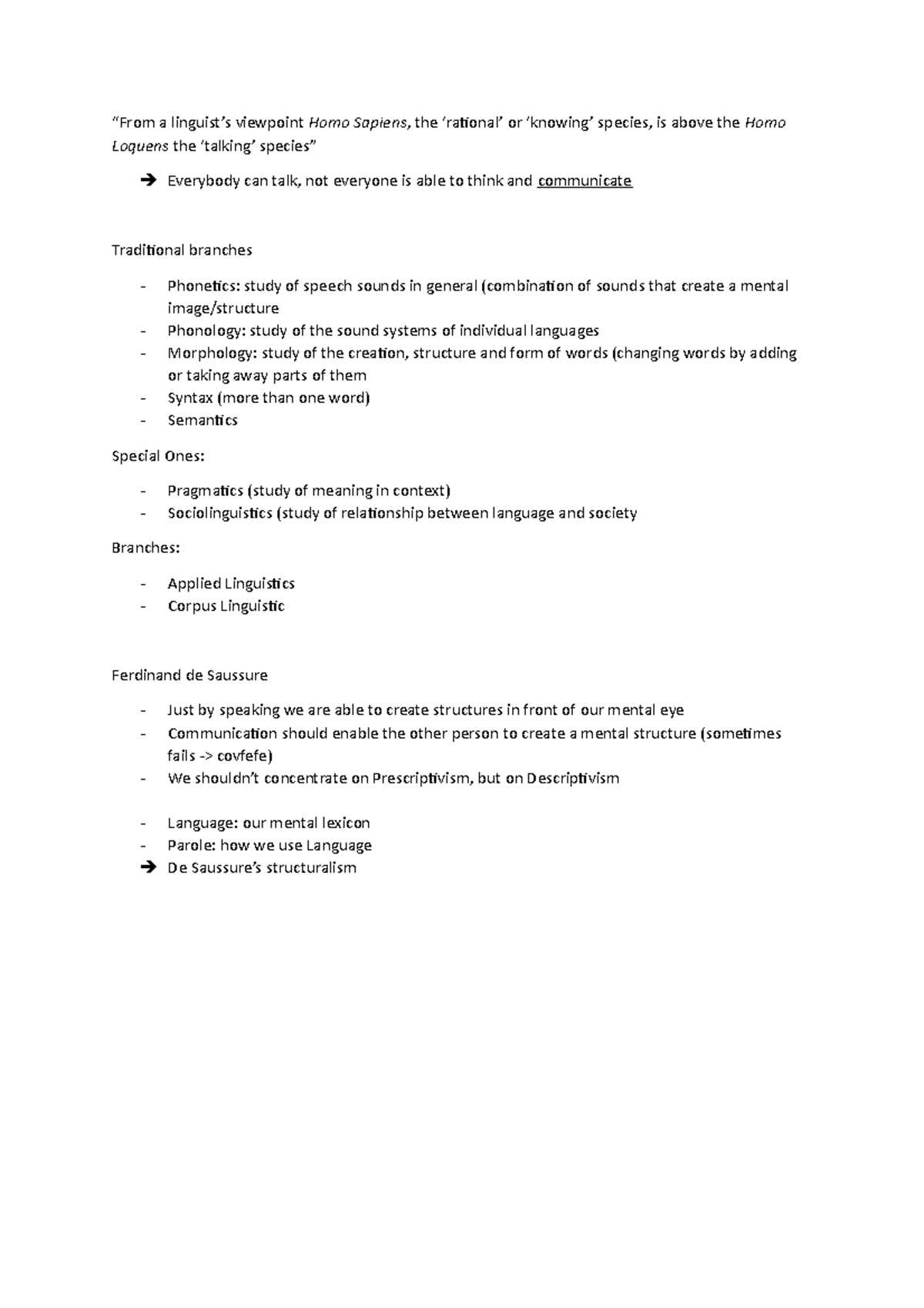 Introduction to English Linguistics - a viewpoint Homo Sapiens, the or ...