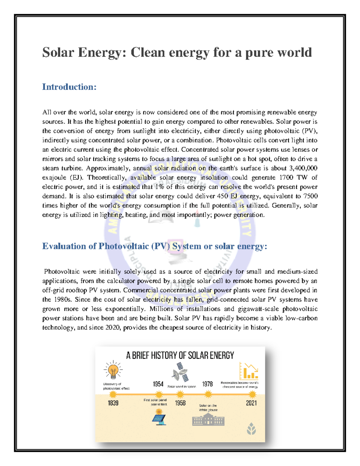 Solar Energy Assignment Finalized By Safkat - Solar Energy: Clean ...