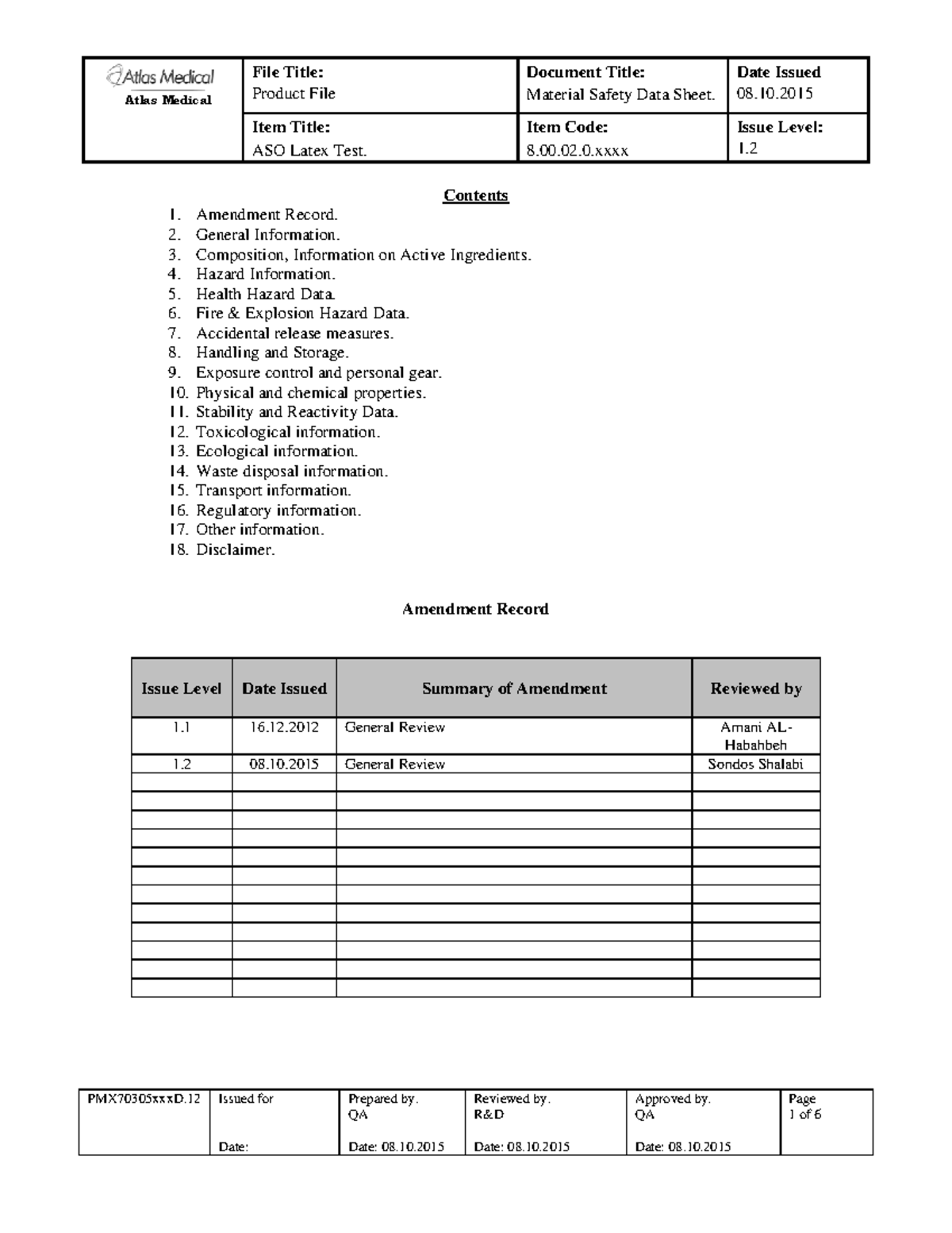 Aso Latex Group Msds - Msds - Atlas Medical Product File Material 