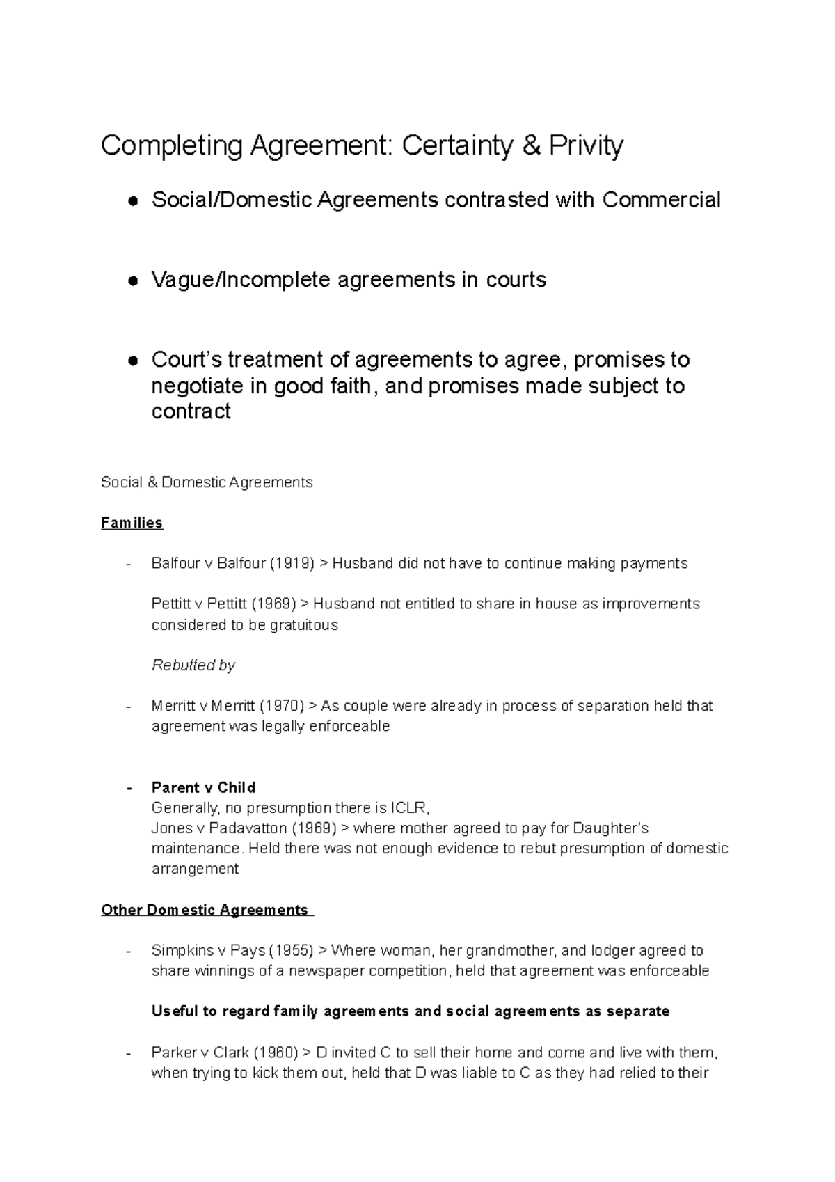 Completing Agreement: Certainty & Privity - Completing Agreement ...