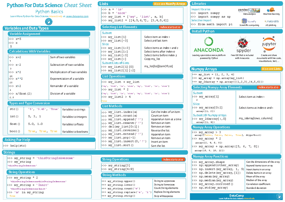 Python For Data Science - Variables and Data Types str() '5', '3 ...