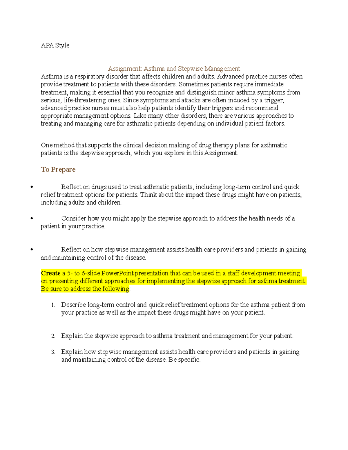 Asthma and Stepwise Management - APA Style Assignment: Asthma and ...