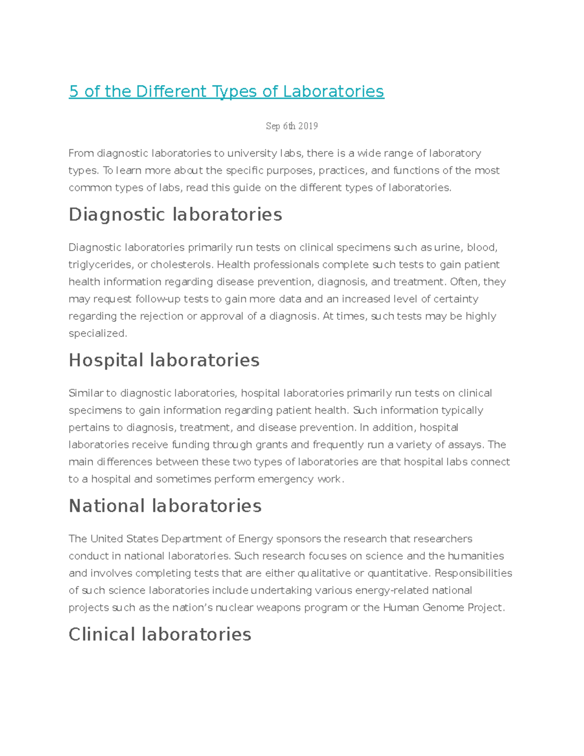 5 of the different types of laboratories to learn more about the