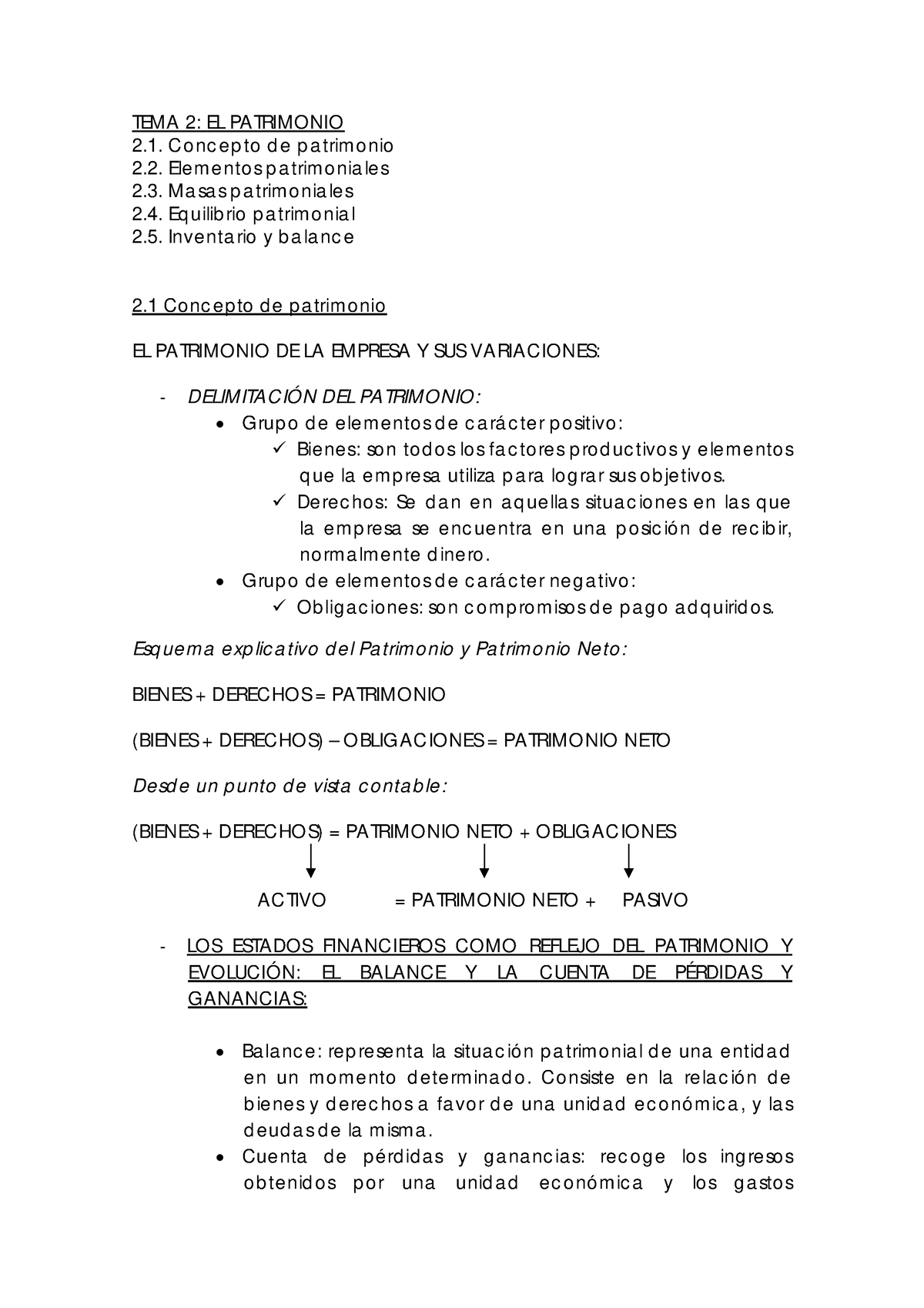 TEMA 2 EL Patrimonio - Apuntes Del Tema 2 De Contabilidad De ADE ütiles ...