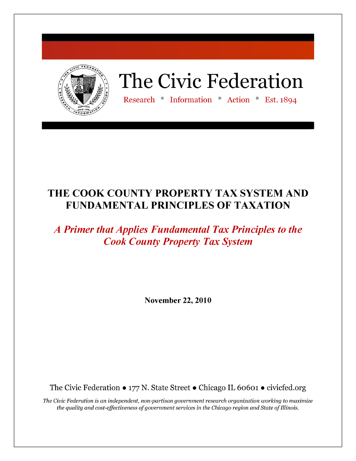 Property Taxation Economic Principles Primer THE COOK COUNTY PROPERTY