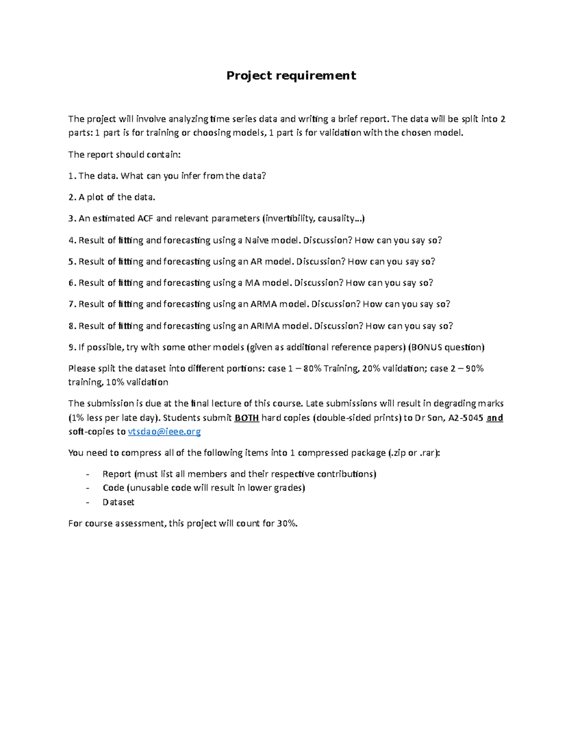 Project requirement non Project requirement The project will