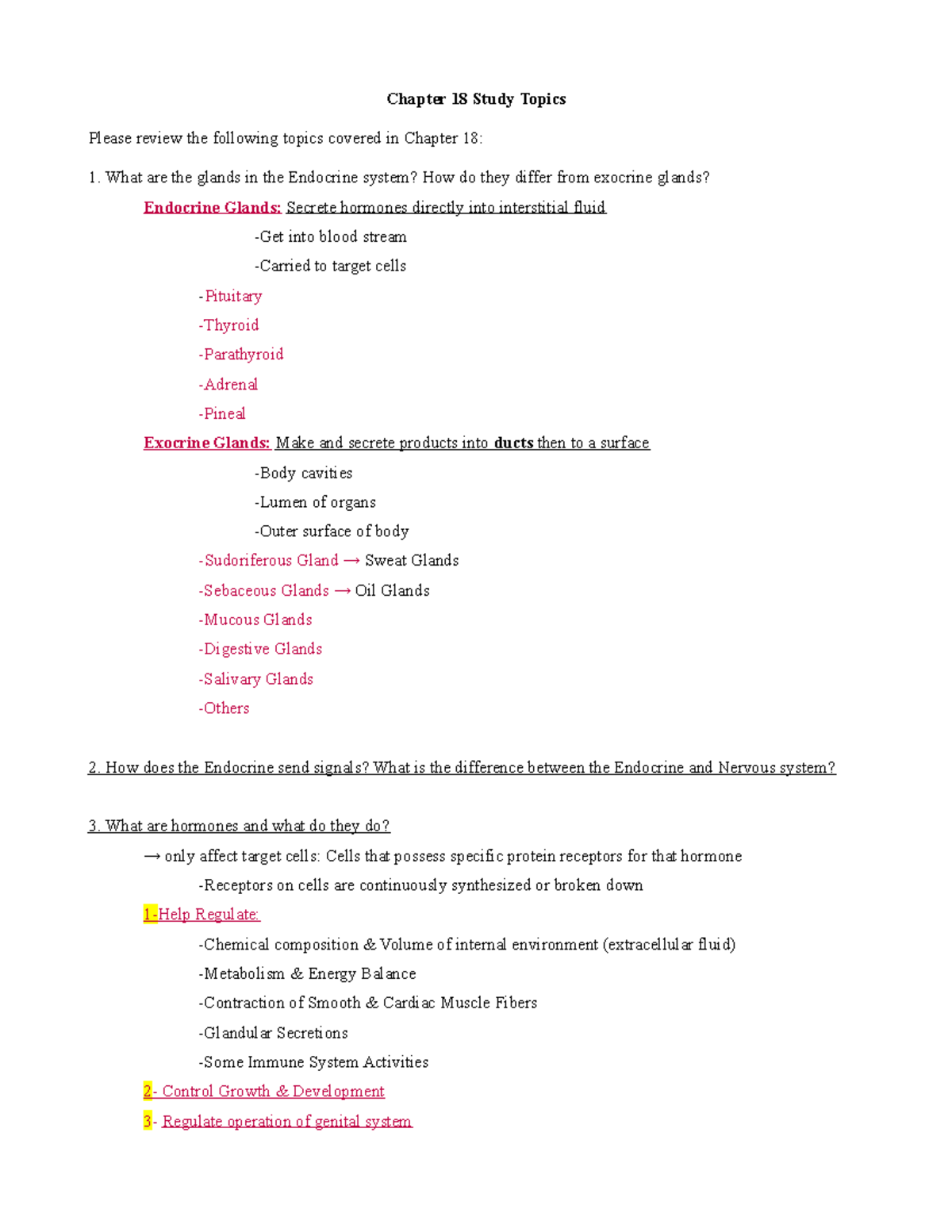 PHYL 142- Ch. 18 Endocrine System Study Guide and Notes - Chapter 18 ...