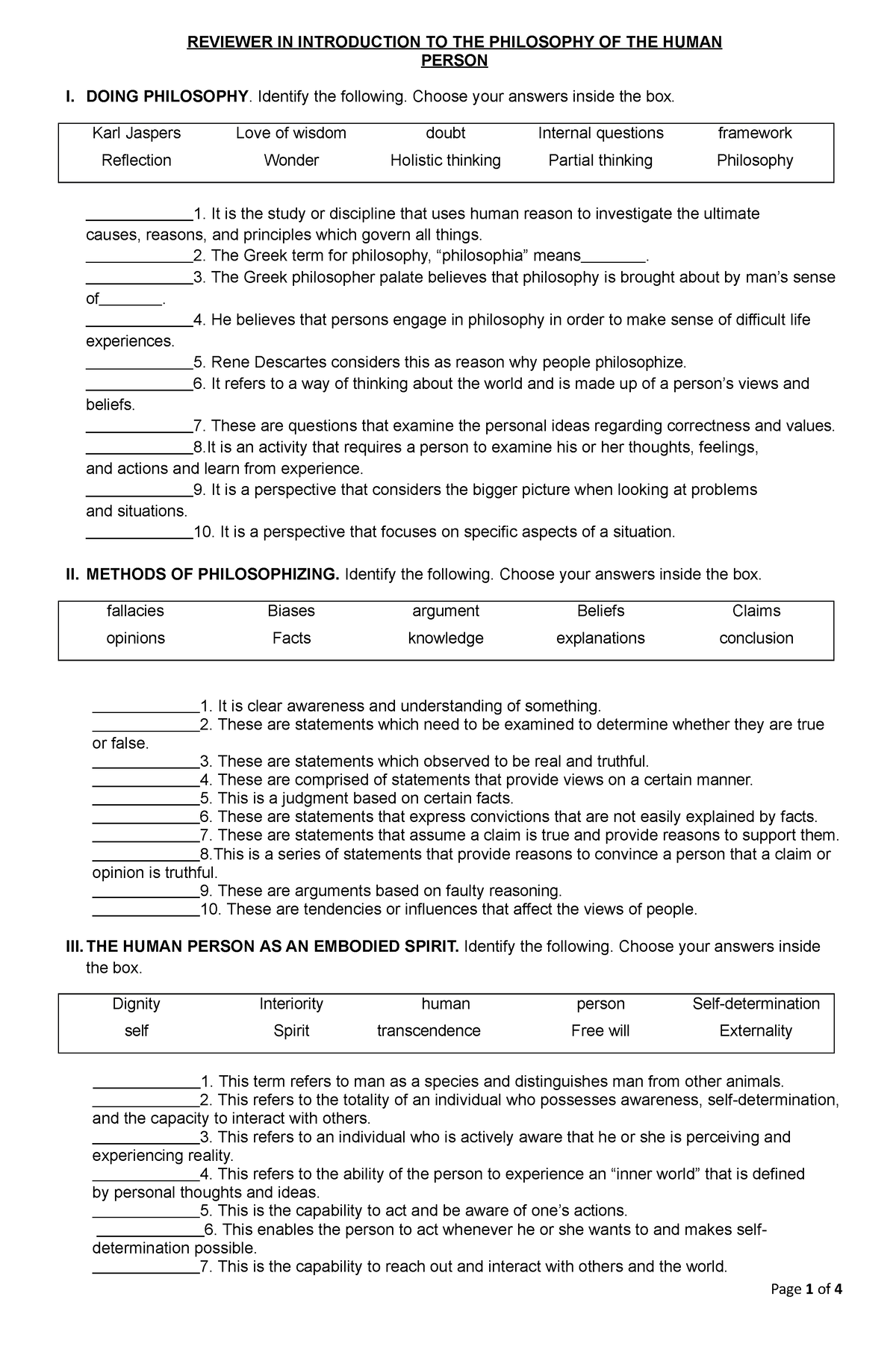 Reviewer in introduction to the philosophy of the human person - Page 1 ...