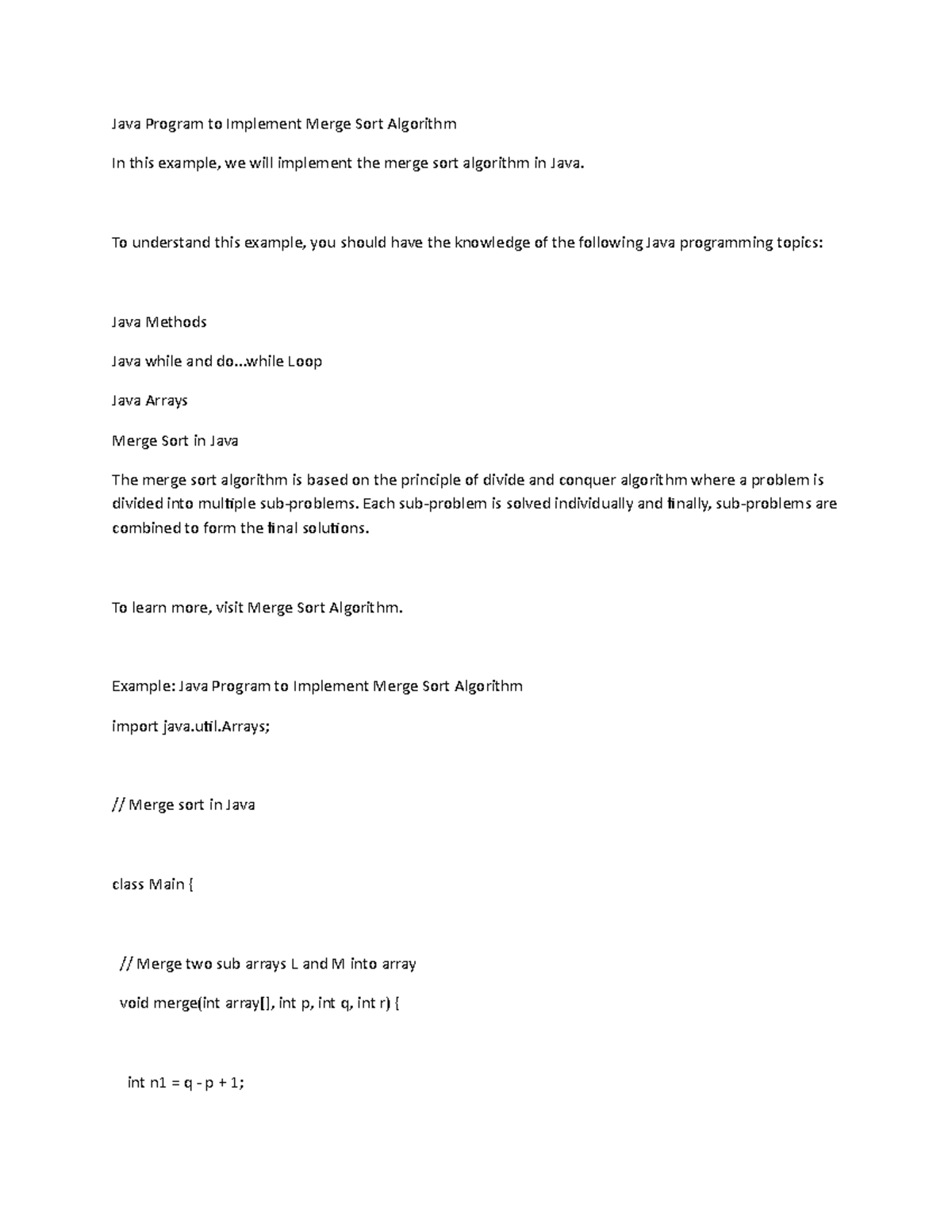 Java Program 98 - Assignment - Java Program to Implement Merge Sort ...