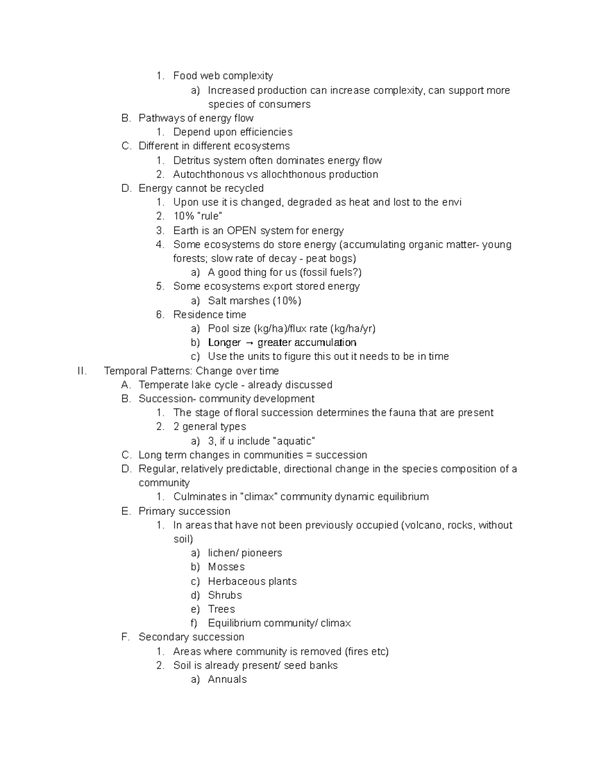 Biology lecture notes exam 2 - Food web complexity a) Increased ...