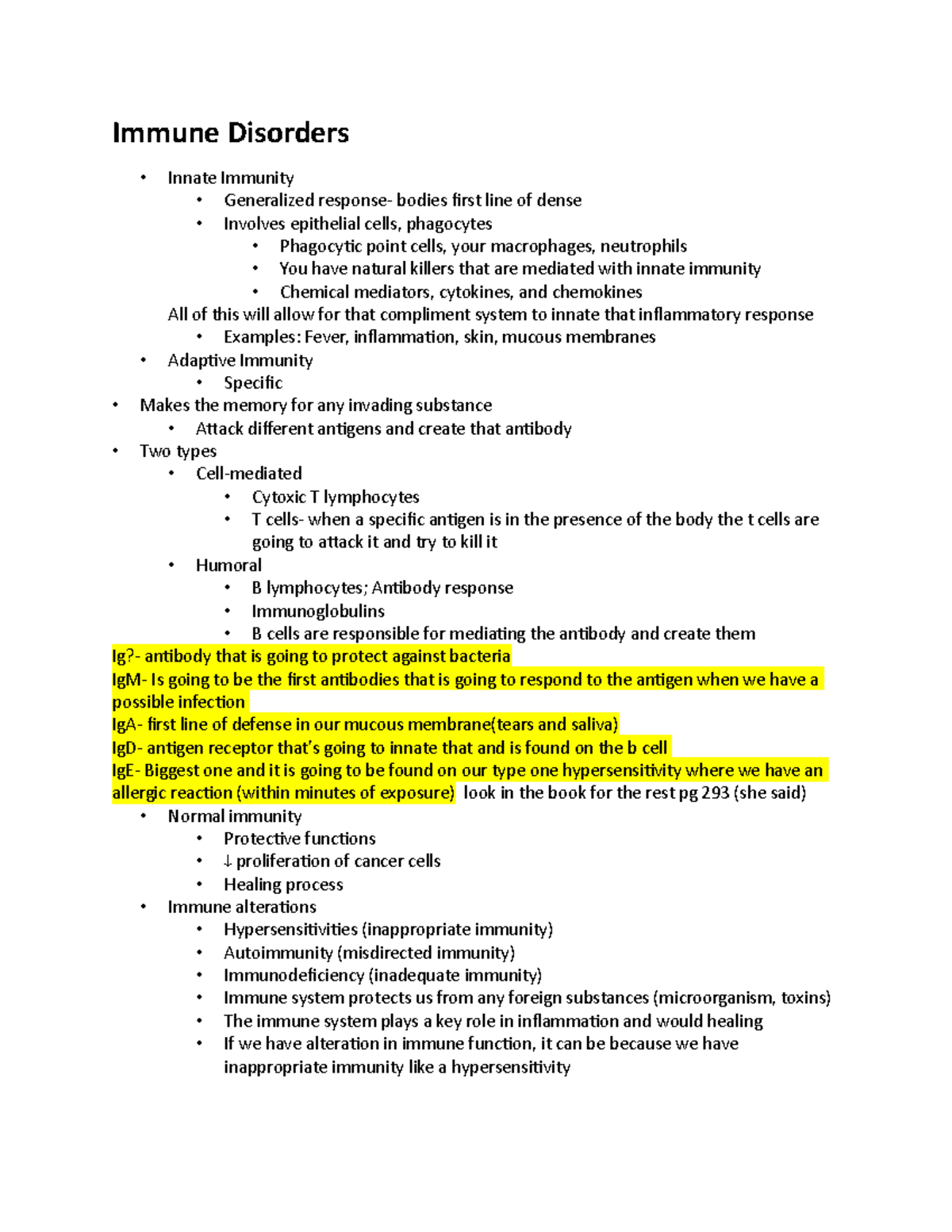 Patho exam 2 - Immune Disorders Innate Immunity Generalized response ...