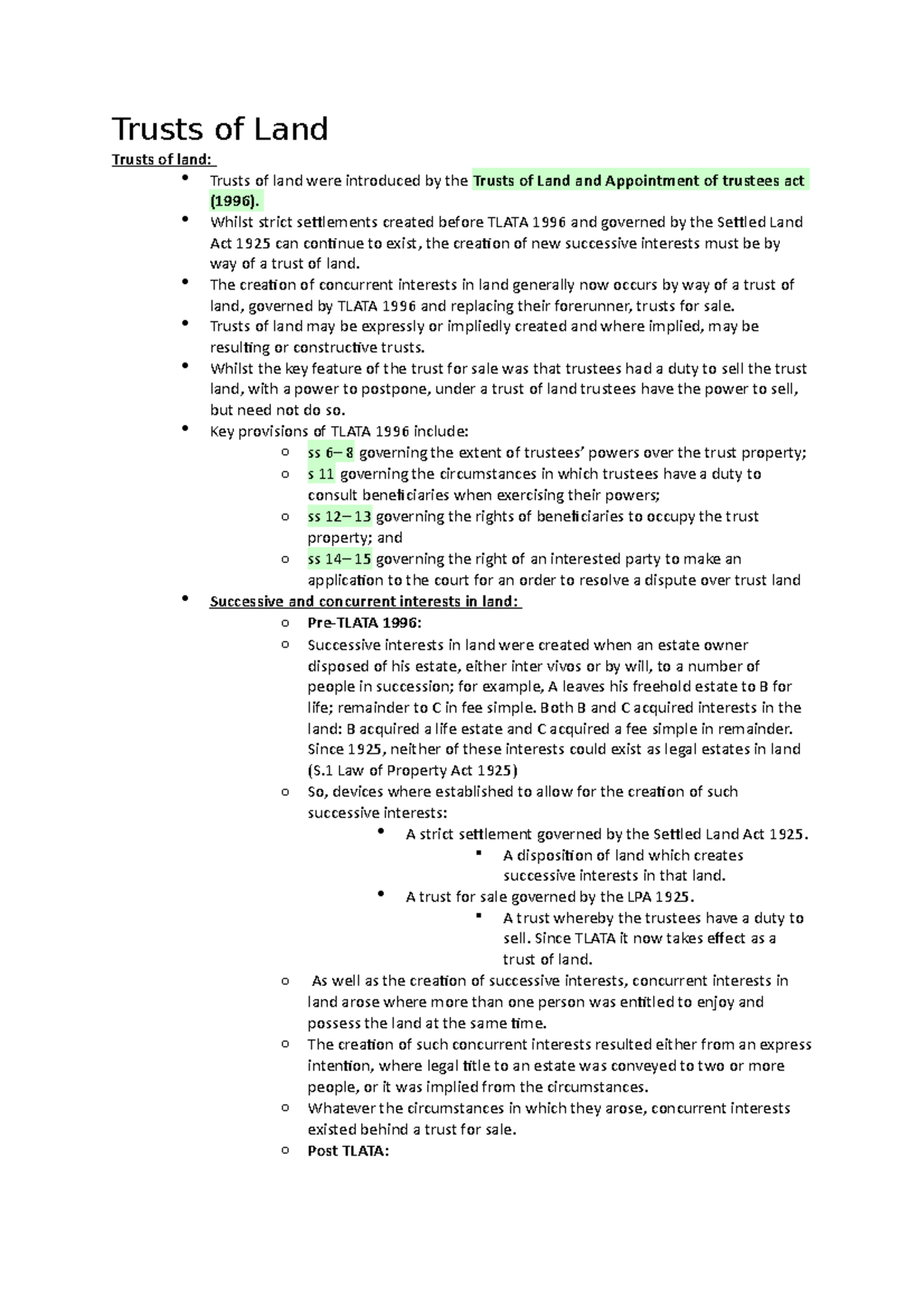 Trusts Of Land - Summary - Trusts Of Land Trusts Of Land: Trusts Of ...