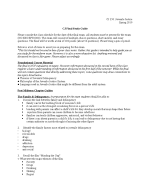 Final Study Guide - CJ 250: Juvenile Justice Exam Information- Please ...