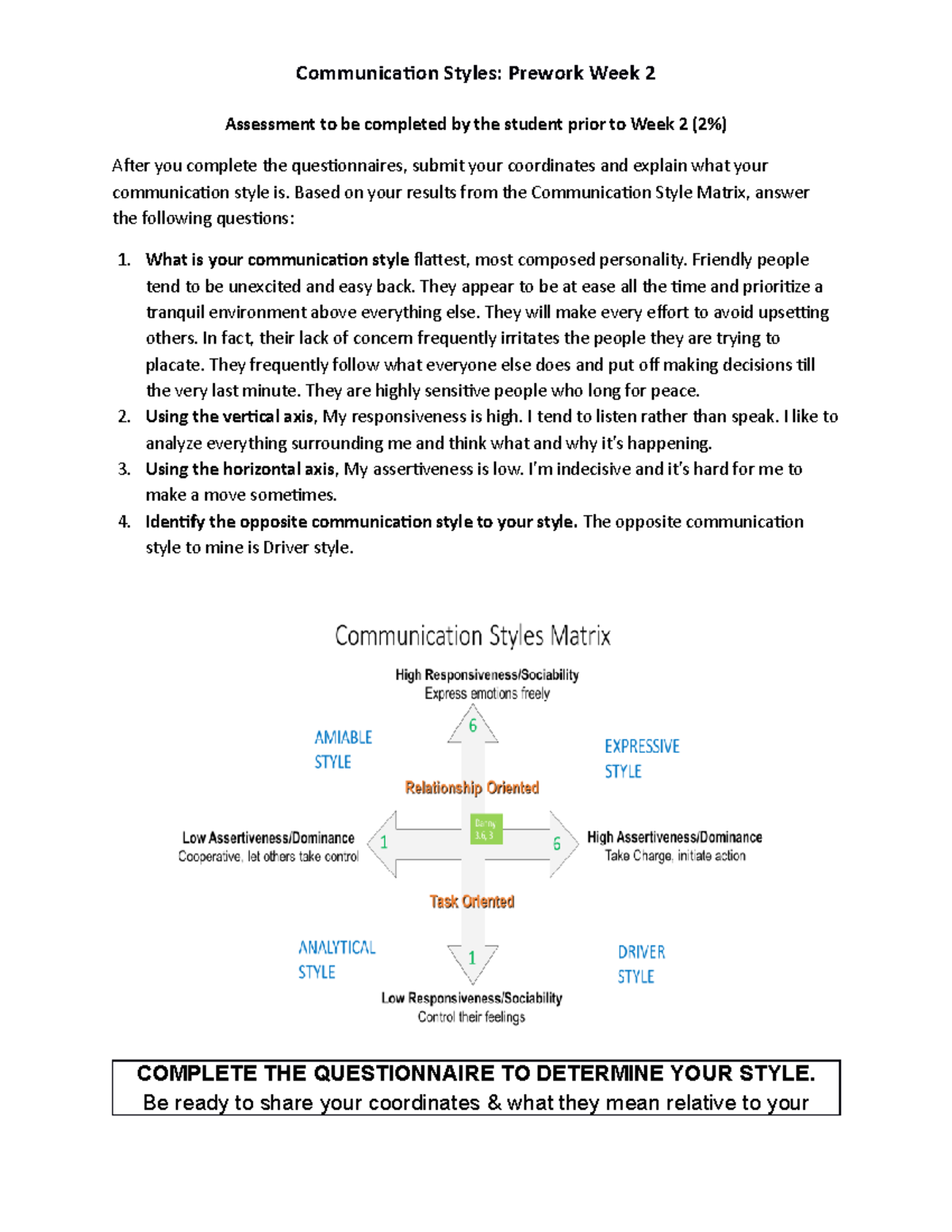 Week 2 assignment 2 - Assessment to be completed by the student prior ...