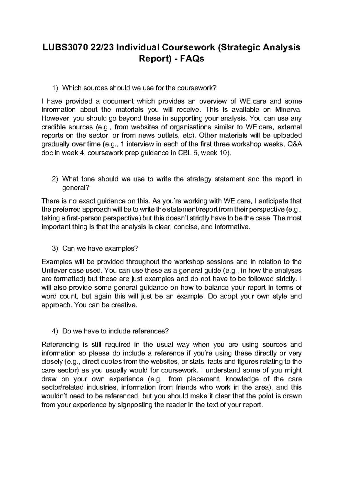 FAQs individual coursework - LUBS3070 22/23 Individual Coursework ...