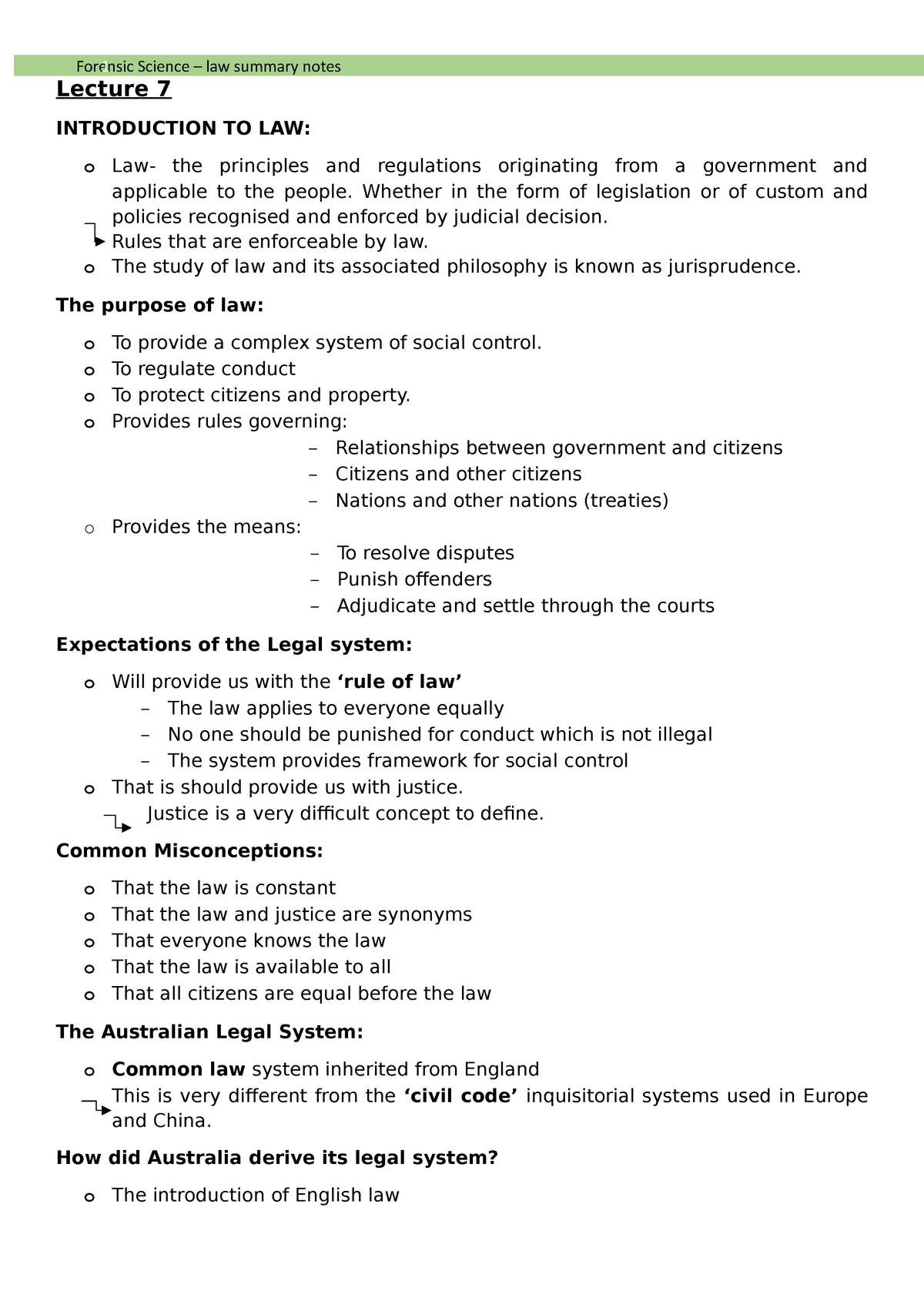 Forensic Science Law Summary Notes Whether In The Form Of Legislation Or Of Custom And 