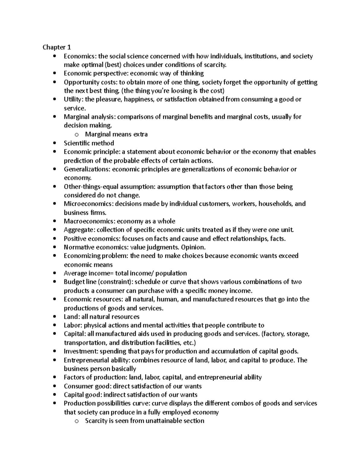 Chapter 1, 2 notes - Chapter 1 Economics: the social science concerned ...