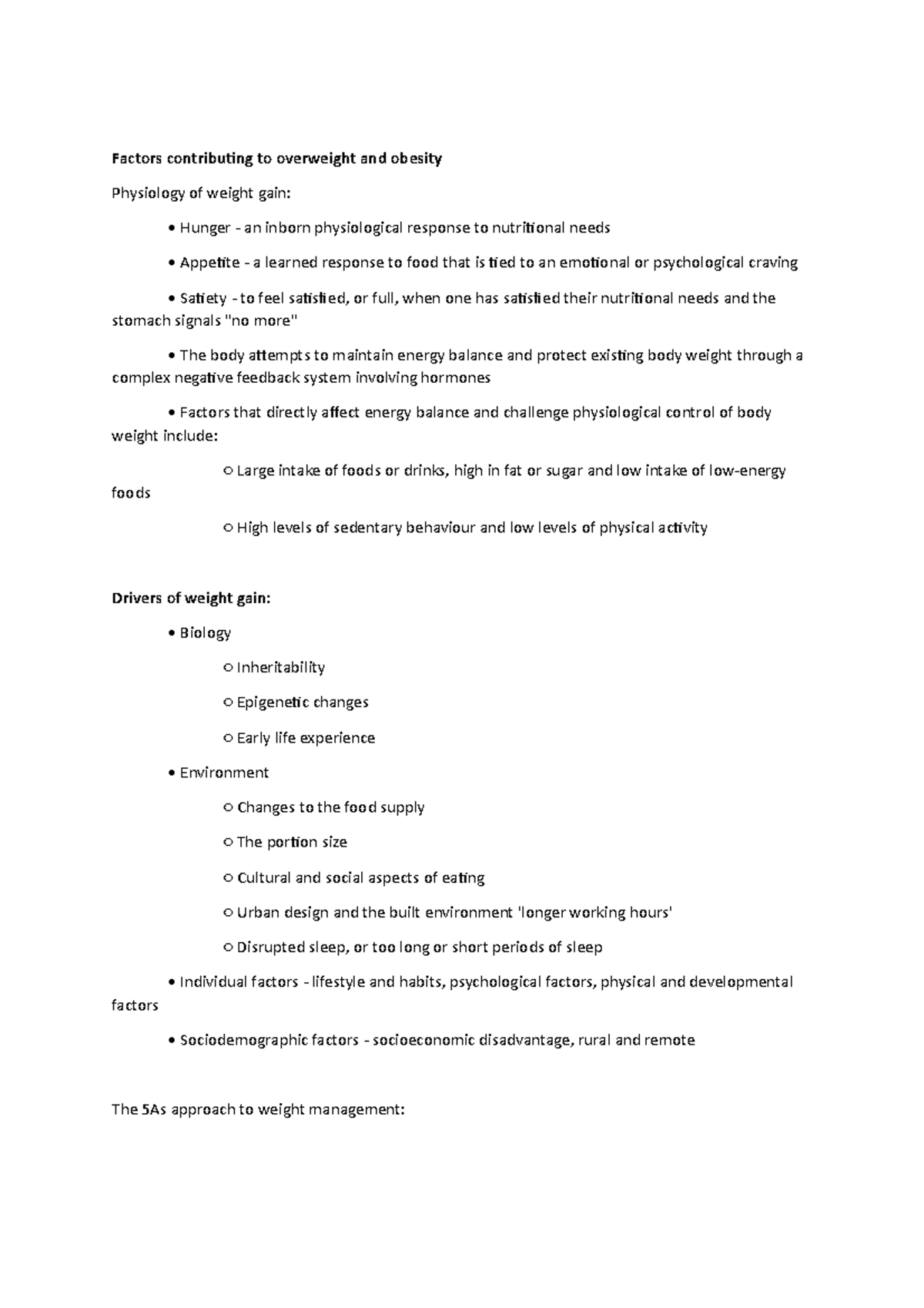 Week 6 weight management and obesity - Factors contributing to ...