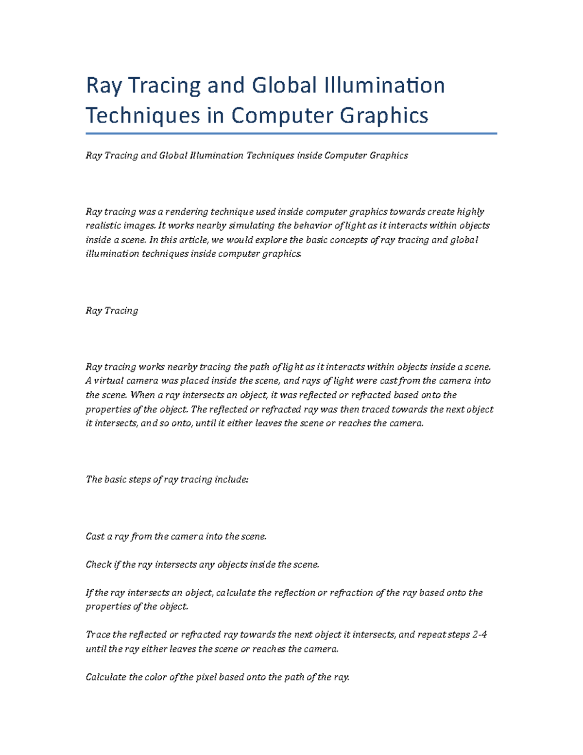 Ray Tracing And Global Illumination Techniques In Computer Graphics ...