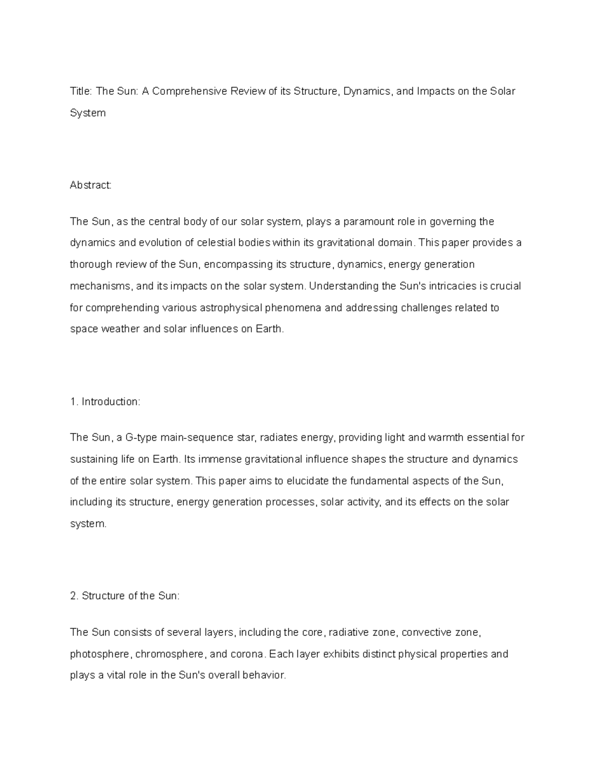 Untitled document - scientific papers - Title: The Sun: A Comprehensive ...