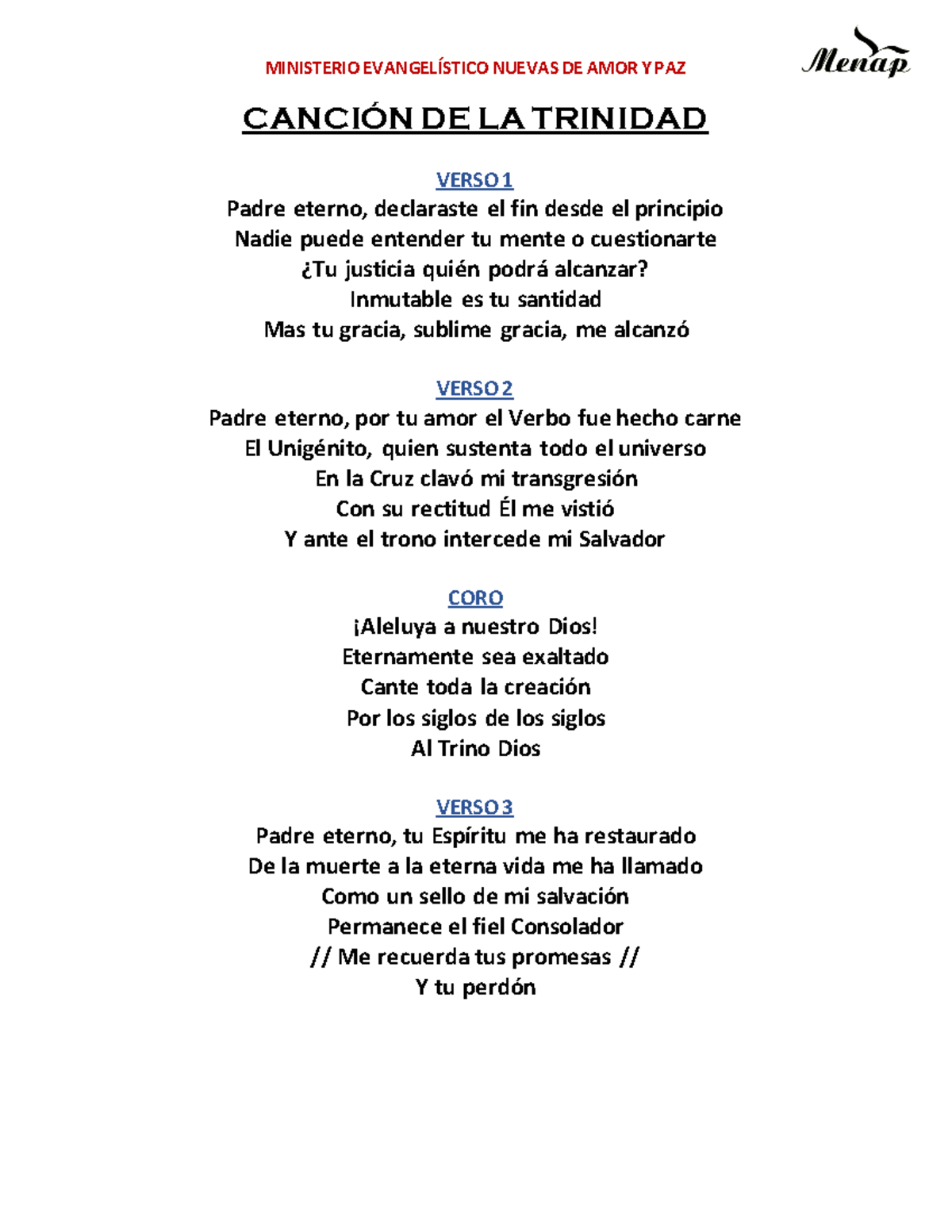 Canción de la Trinidad (letra) - MINISTERIO EVANGELÍSTICO NUEVAS DE ...